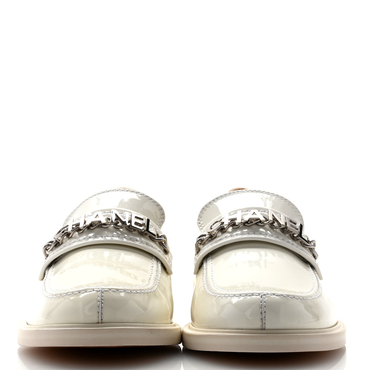 Shiny Calfskin Logo Loafers 39.5 White