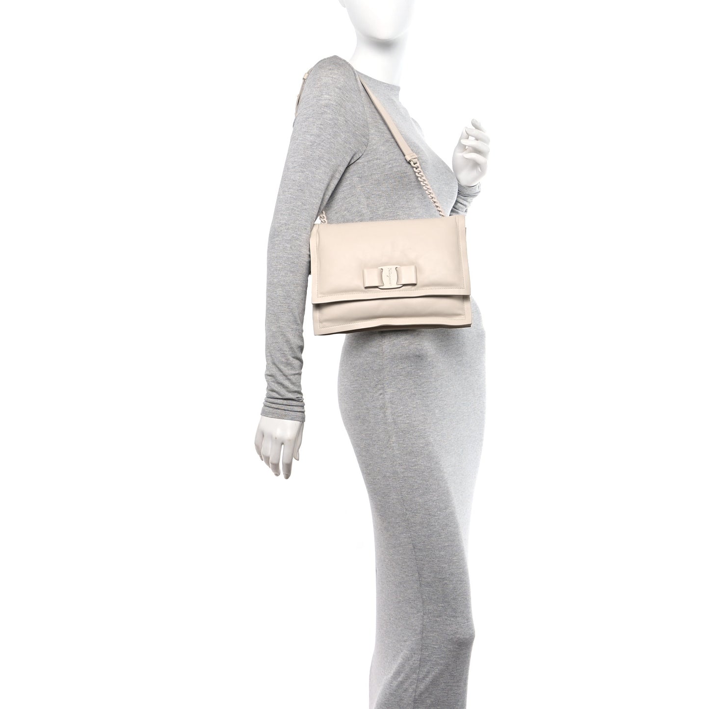 Calfskin Small Viva Bow Shoulder Bag Bone
