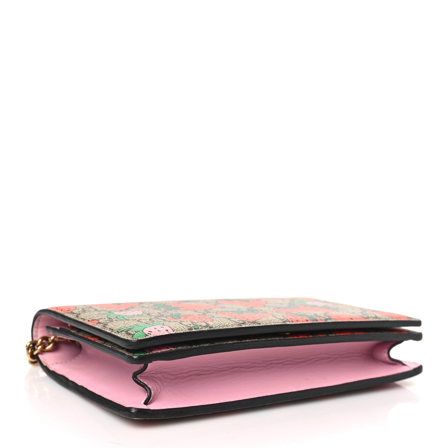 GG Supreme Monogram Strawberry Chain Wallet