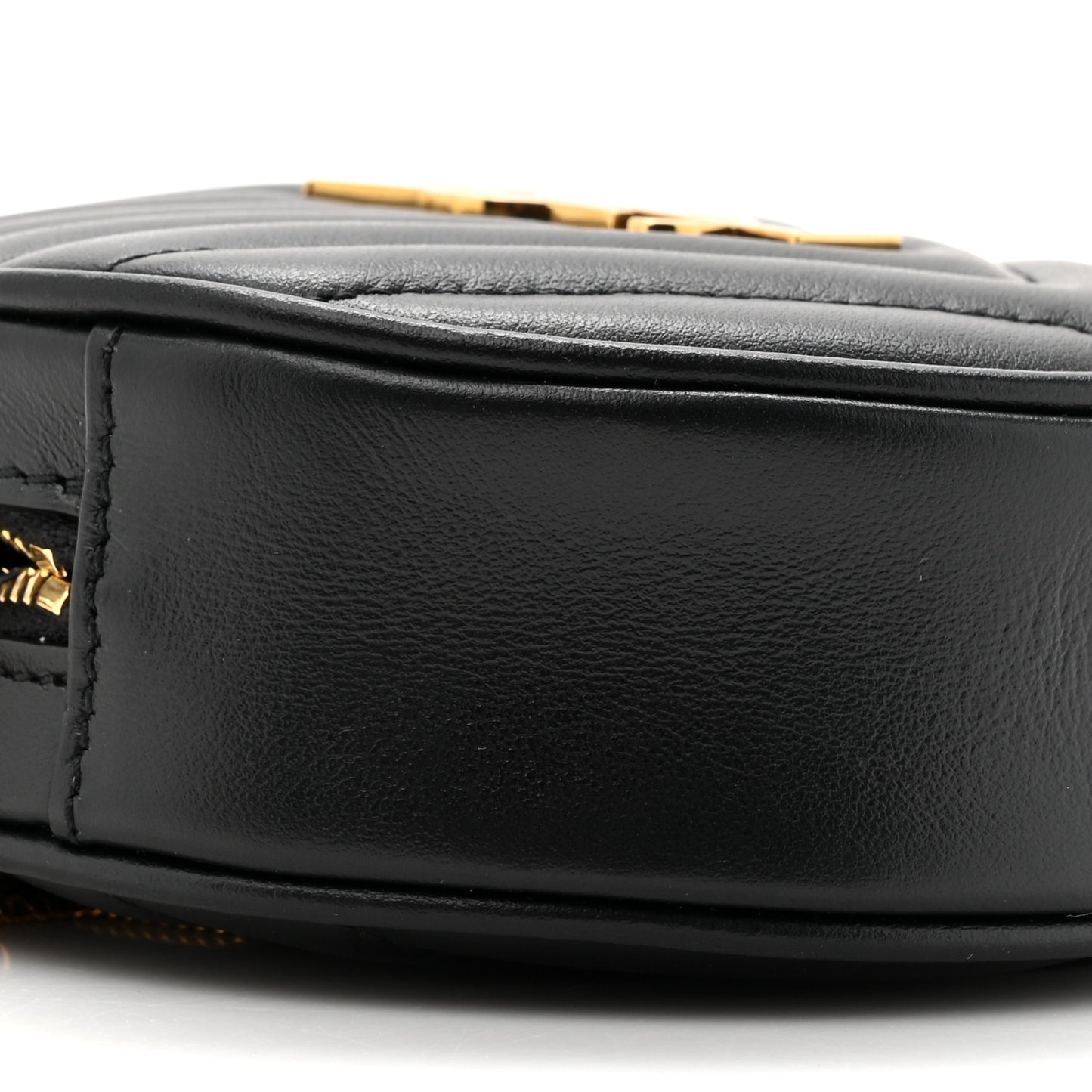 Calfskin Matelasse Chevron Quilted Baby Round Vinyle Belt Bag Black