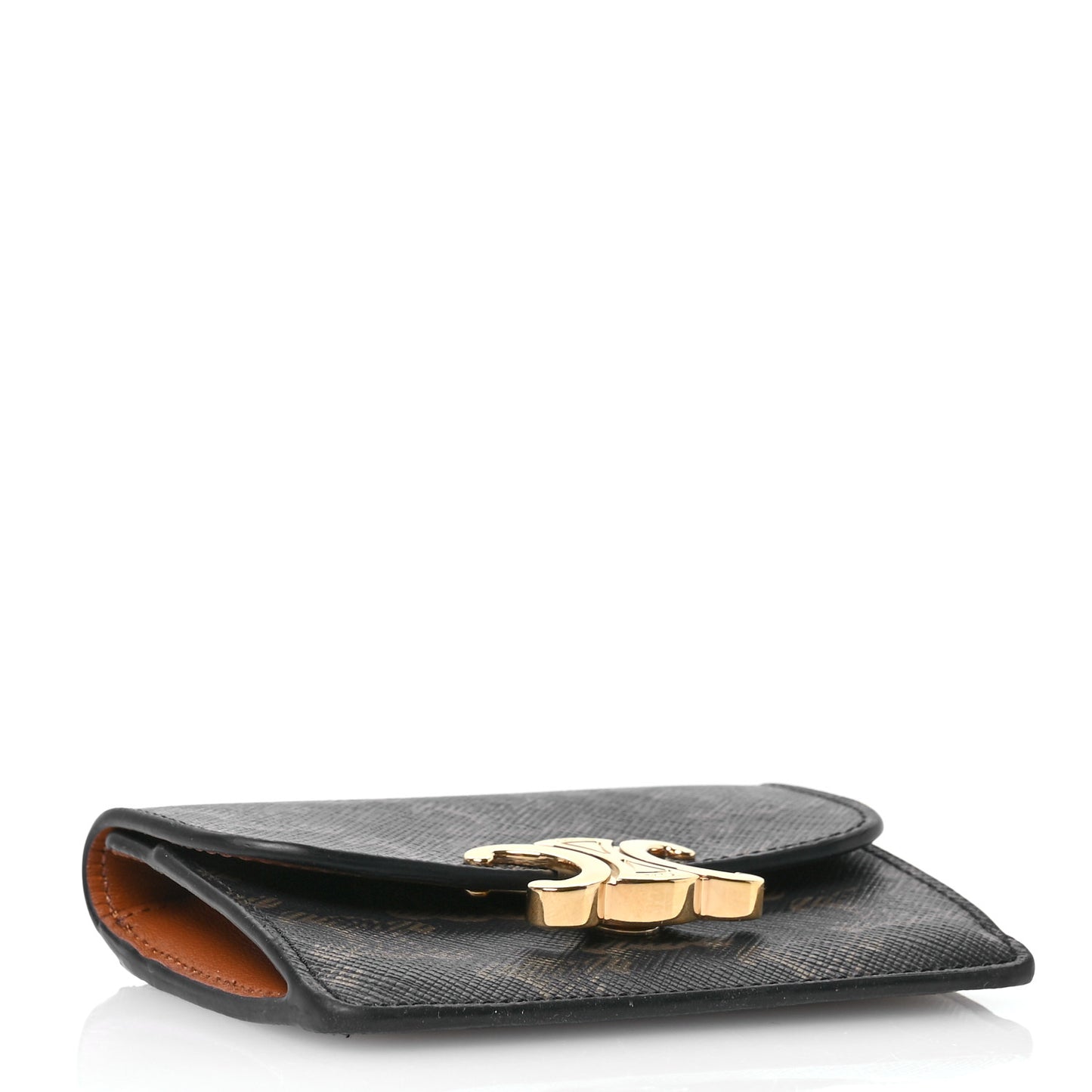 Triomphe Canvas Calfskin Flap Card Holder Tan
