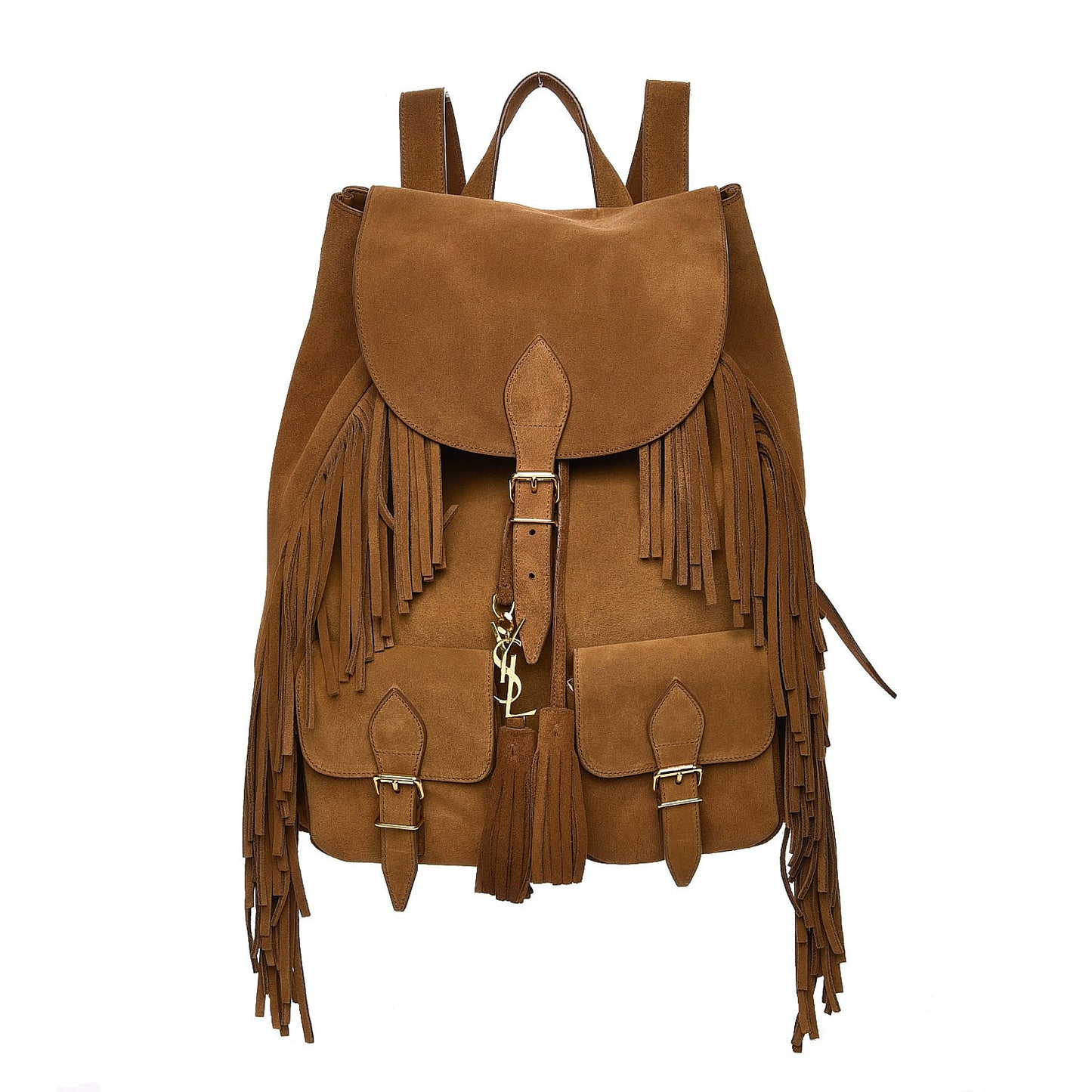 Suede Calfskin Fringe Festival Backpack Light Ocre