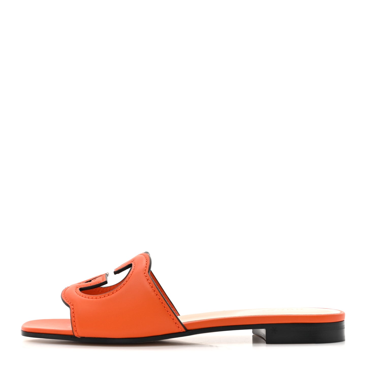 Cosmos Softy Calfskin Interlocking G Cut Out Slide Sandals 36.5 Deep Orange