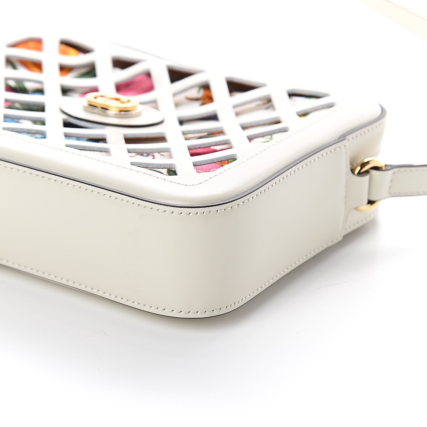 Gucci Canvas Calfskin Flora Infinity Cutout Shoulder Bag White Multicolor 8 of 8