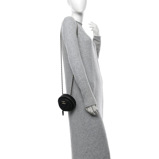 Caviar Quilted Round Coco Clutch With Chain Black