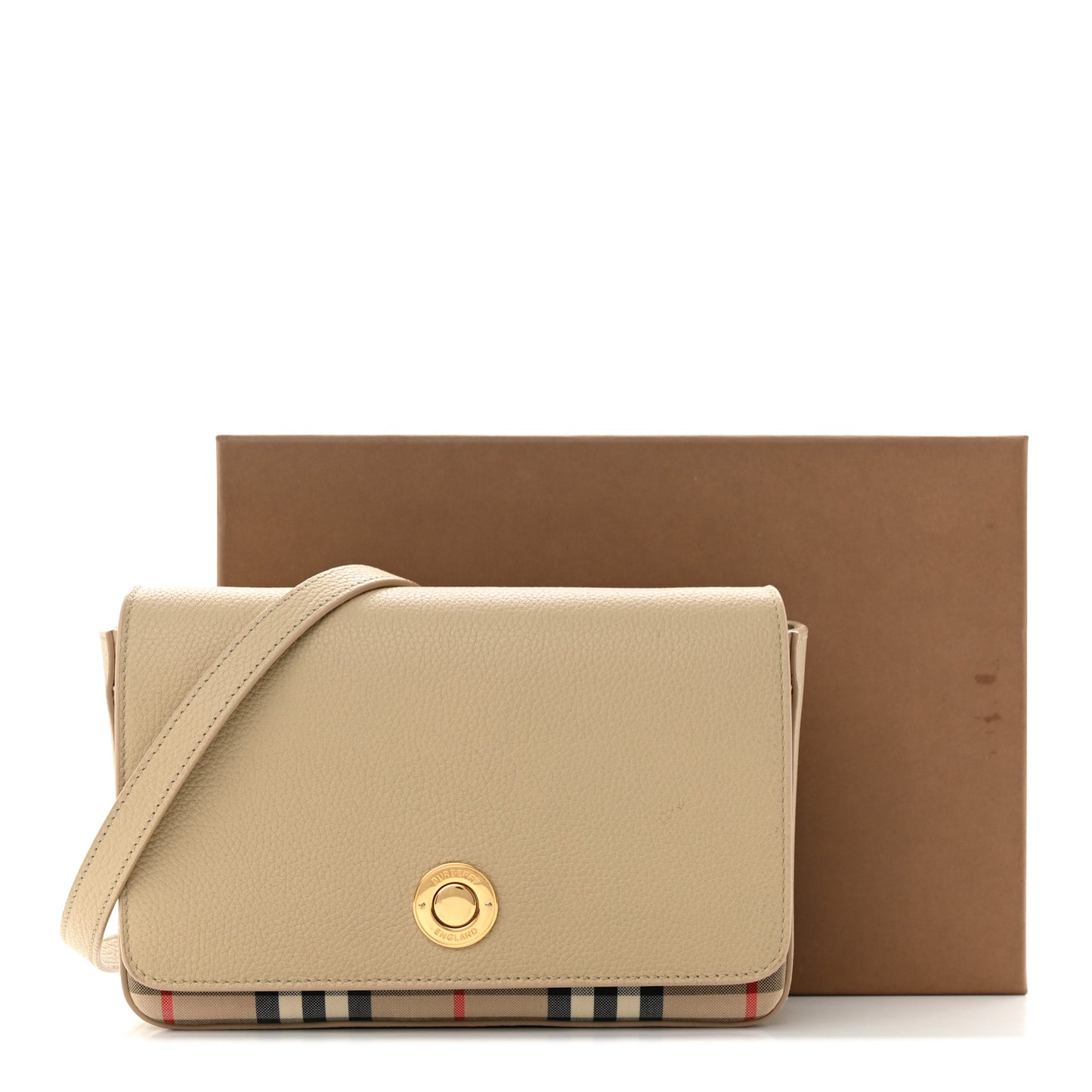 Grainy Calfskin Vintage Check Hampshire Crossbody Beige