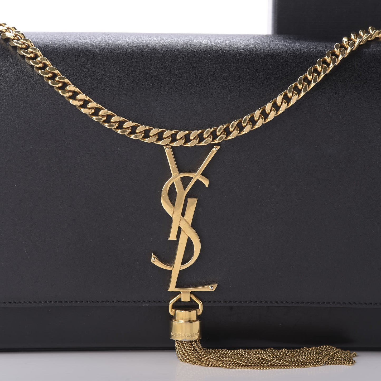 Smooth Calfskin Medium Classic Monogram Kate Tassel Satchel Black