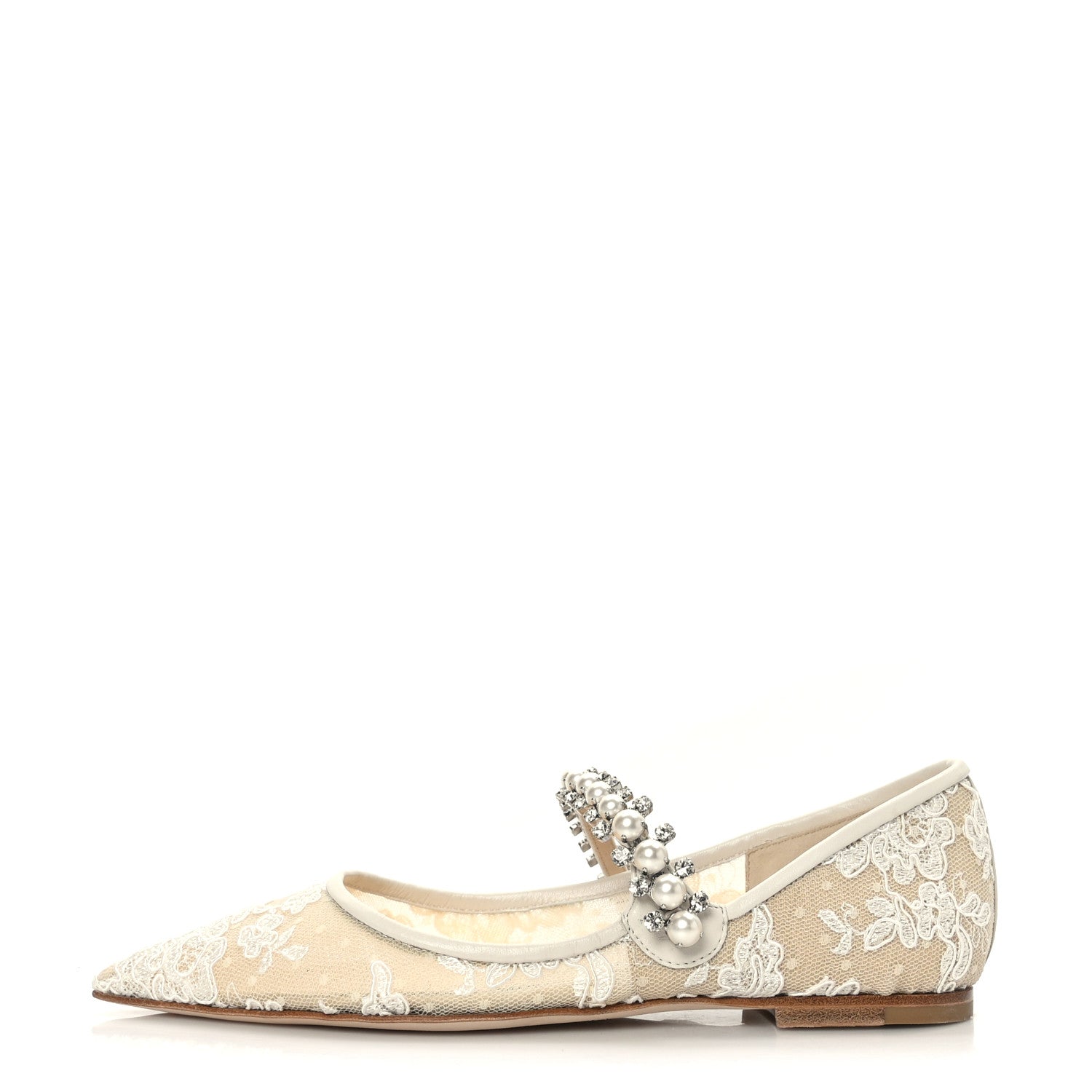 Jimmy Choo Floral Lace Crystal Pearl Baily Flats 36 Ivory 1199357
