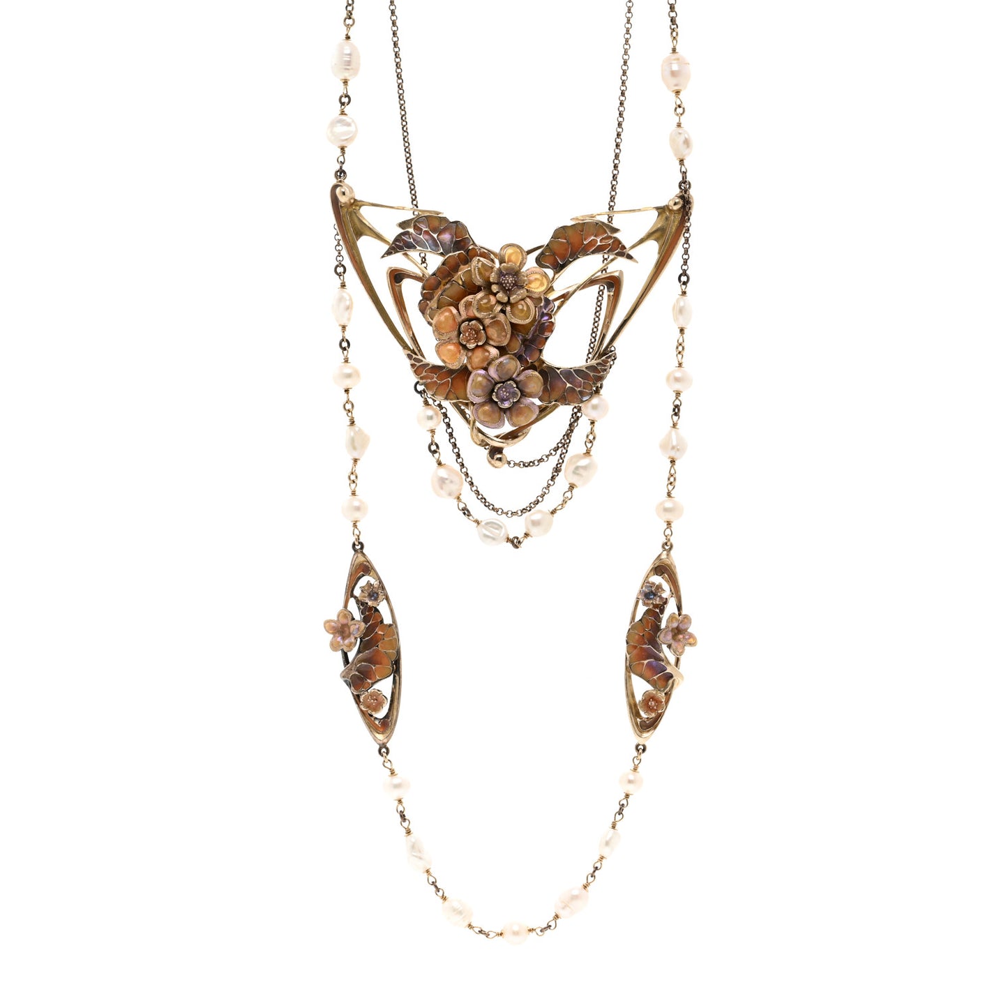Enamel Pearl CC Floral Long Necklace Multicolor