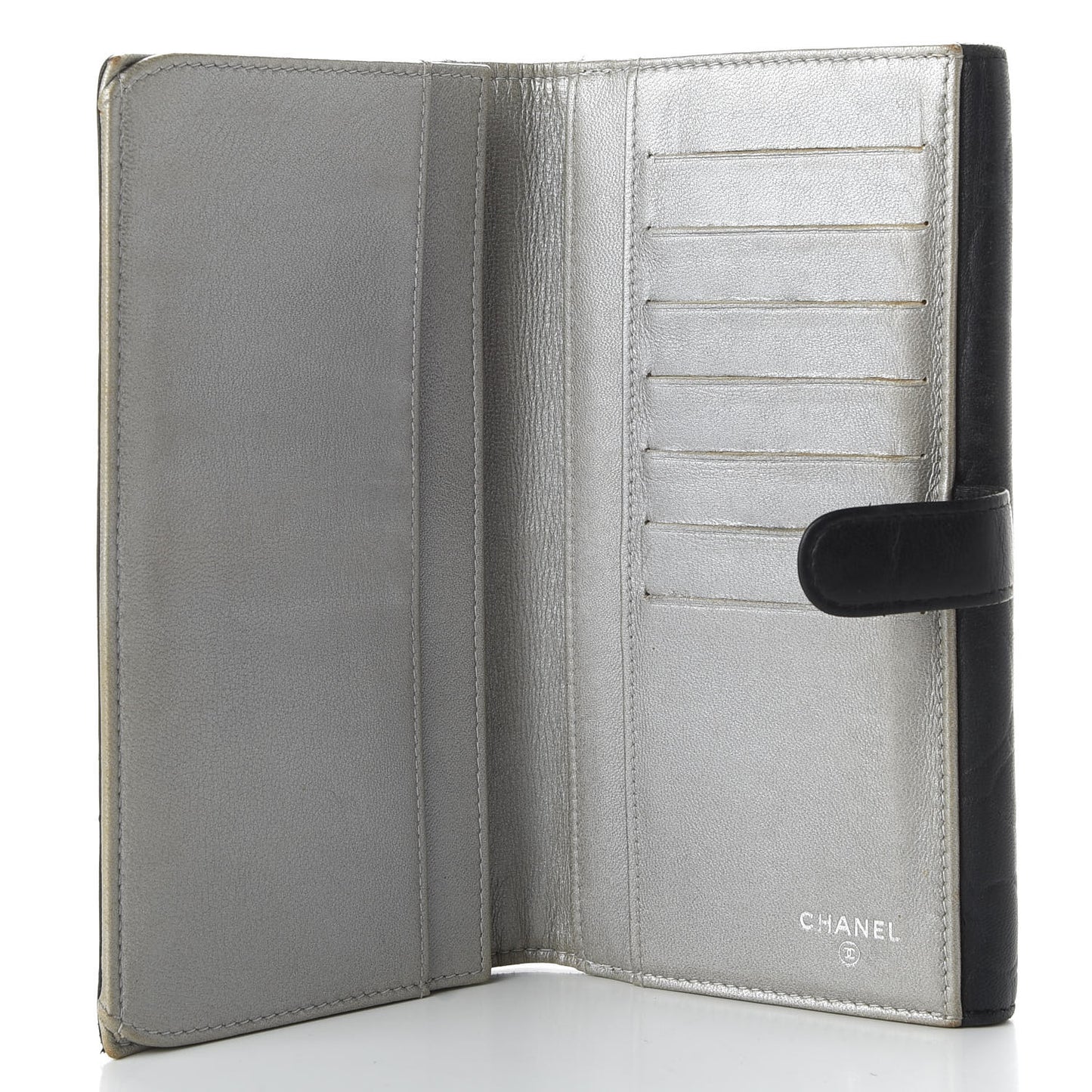 Lambskin Camellia Embossed Large Flap Wallet Black