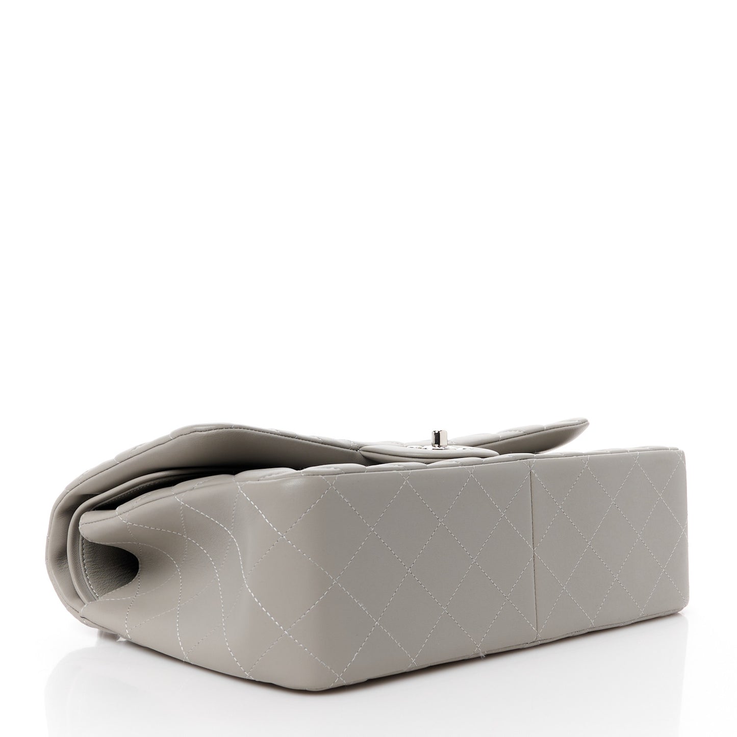 Lambskin Quilted Jumbo Double Flap Grey