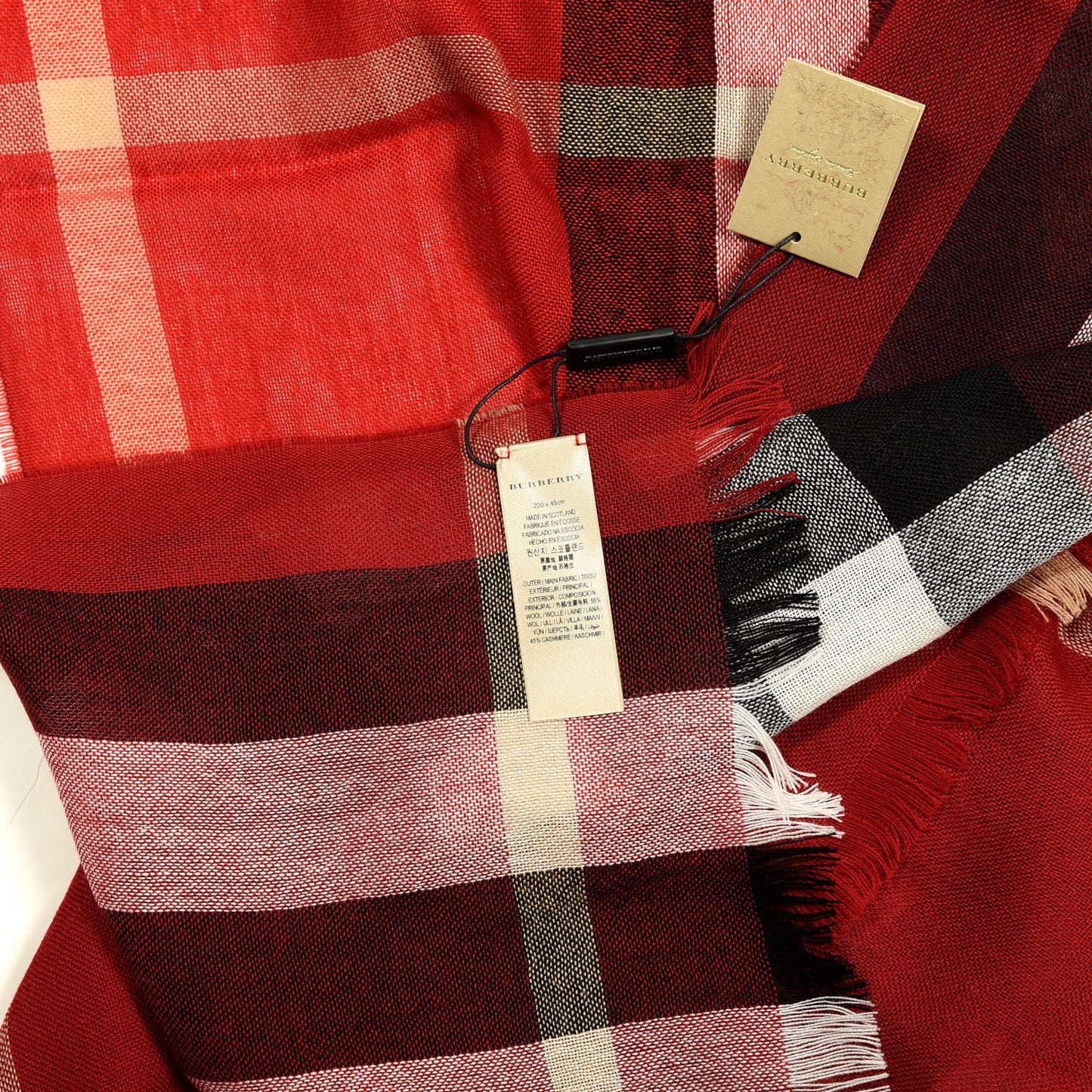 Wool Cashmere Tonal Check Lightweight Scarf Parade Red