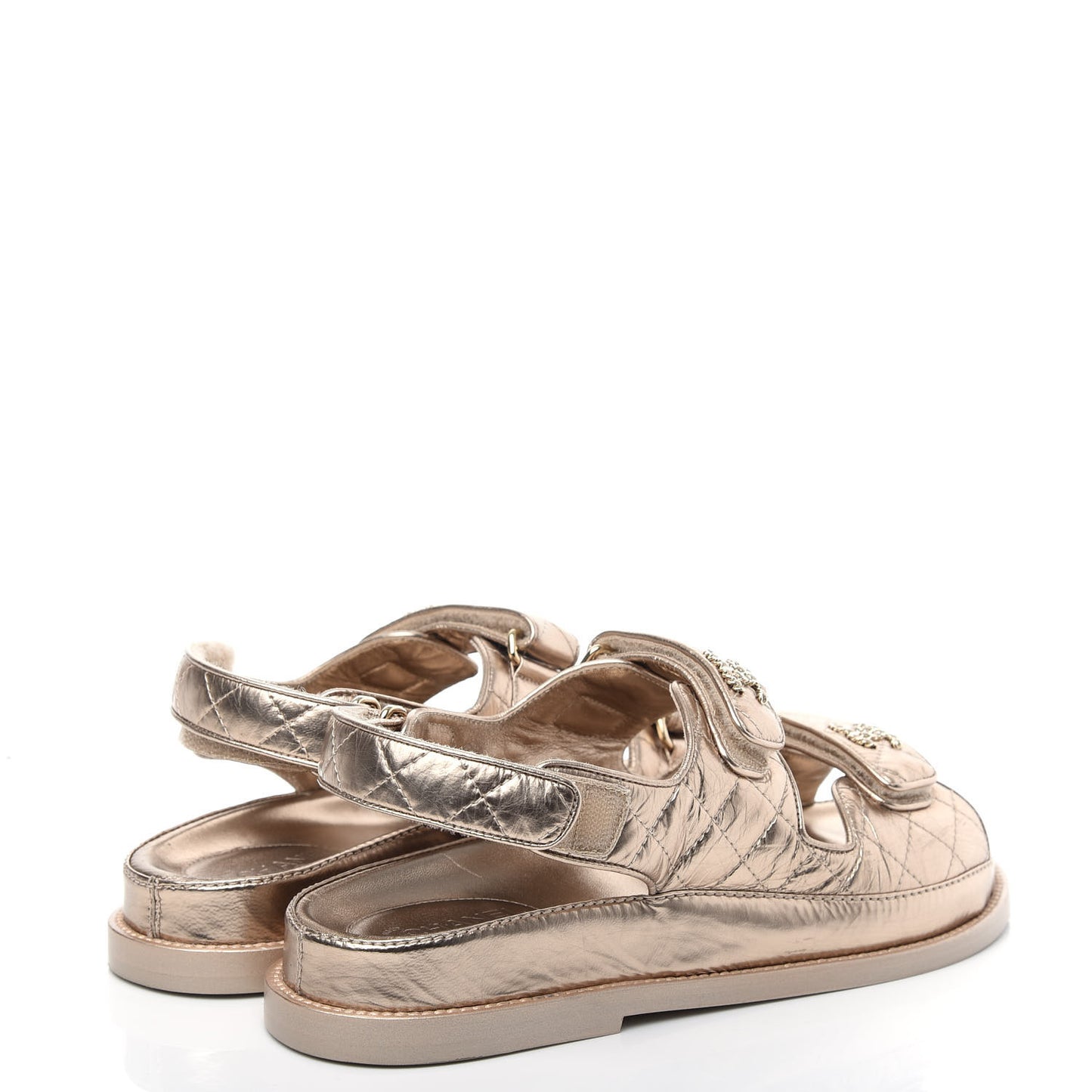 Iridescent Lambskin Quilted Velcro Dad Sandals 37.5 Light Bronze
