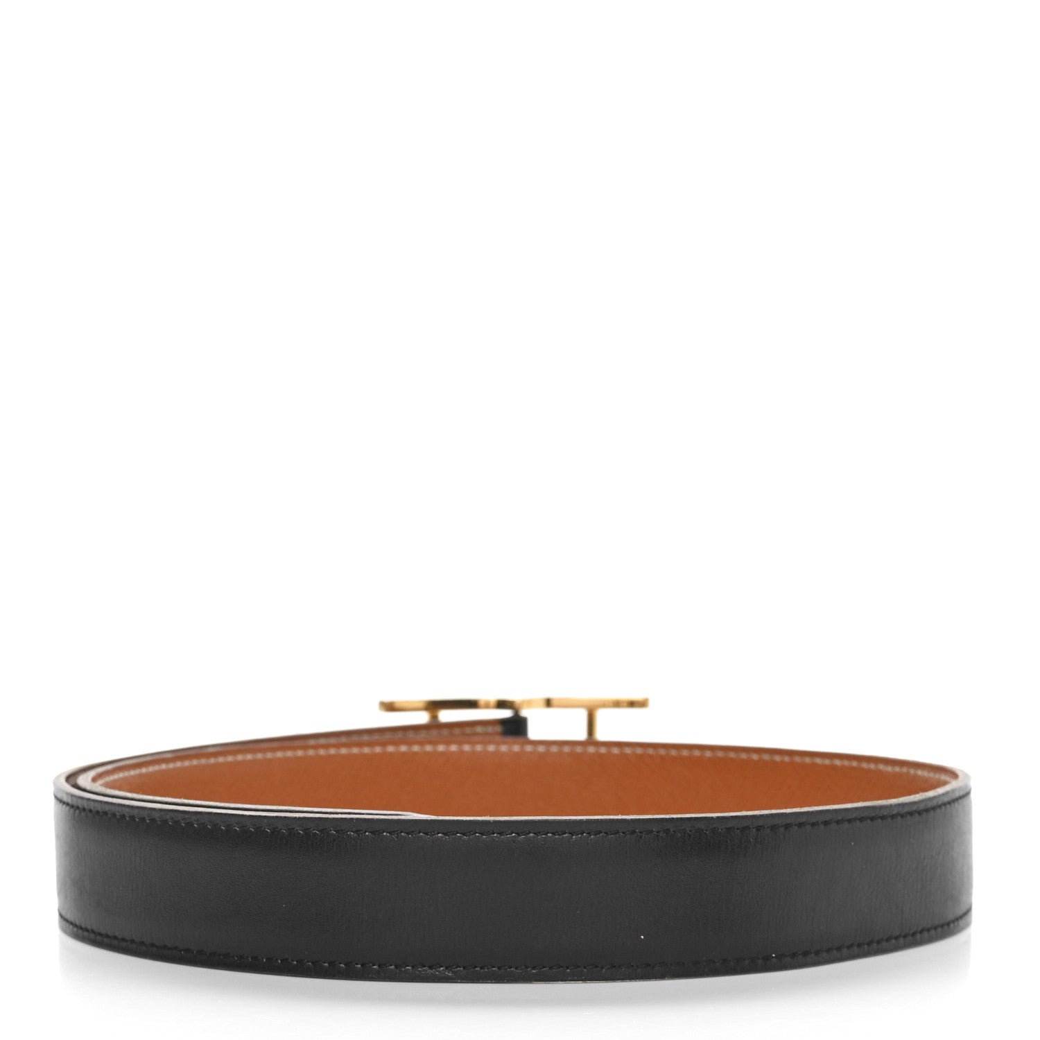 Hermes Courchevel Box Hapi Belt 70 28 Black Gold 2 of 7