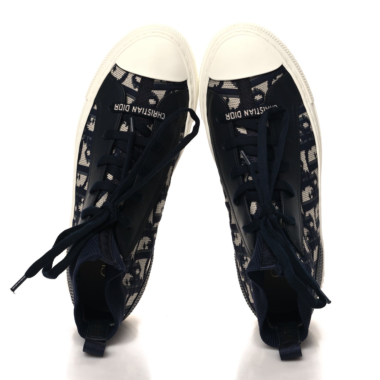 Technical Knit Calfskin Oblique Womens Walk'n Dior Mid Top Sneakers 37.5 Deep Blue