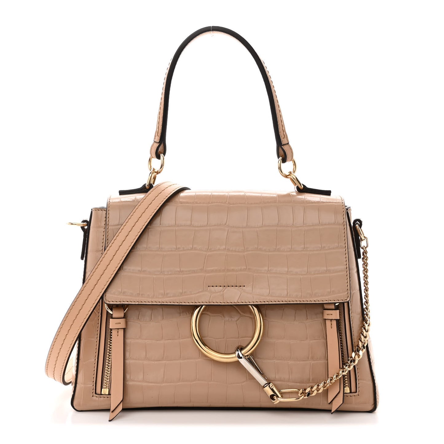 Calfskin Crocodile Embossed Small Faye Day Shoulder Bag Beige