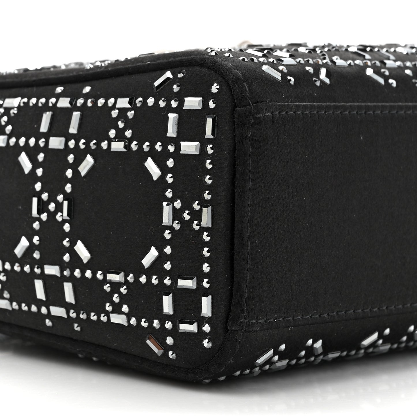 Satin Crystal Cannage Mini Lady Dior Black