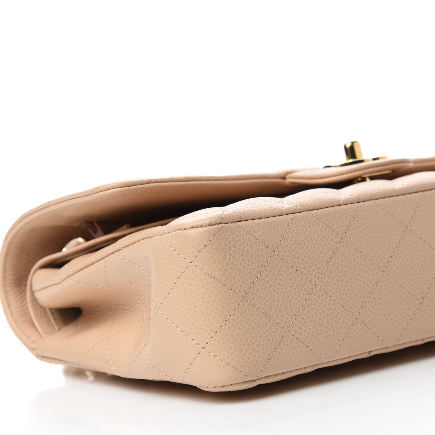 Caviar Quilted Medium Double Flap Beige Clair