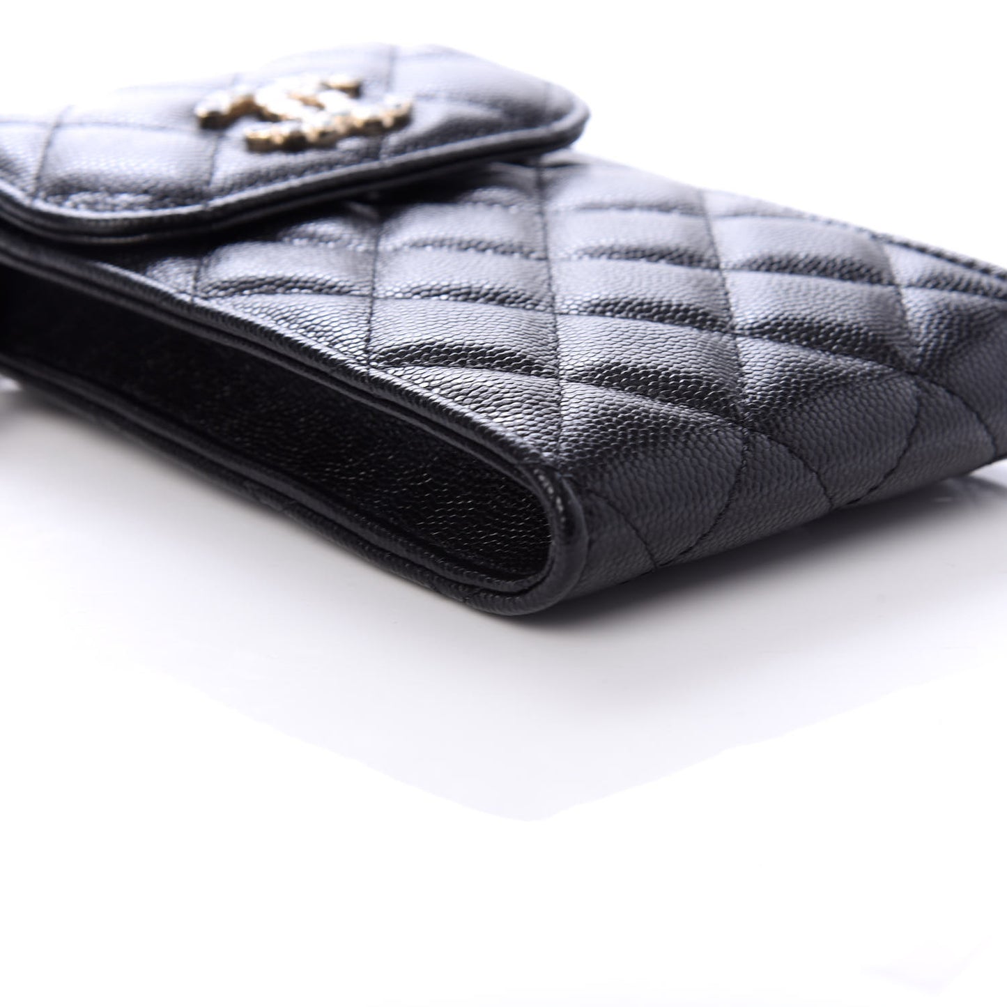 Caviar Quilted Crystal CC Airpods Pro and Phone Case With Chain Black
