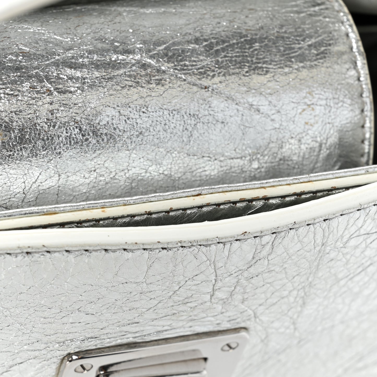 Metallic Calfskin Medium Diorever Flap Silver