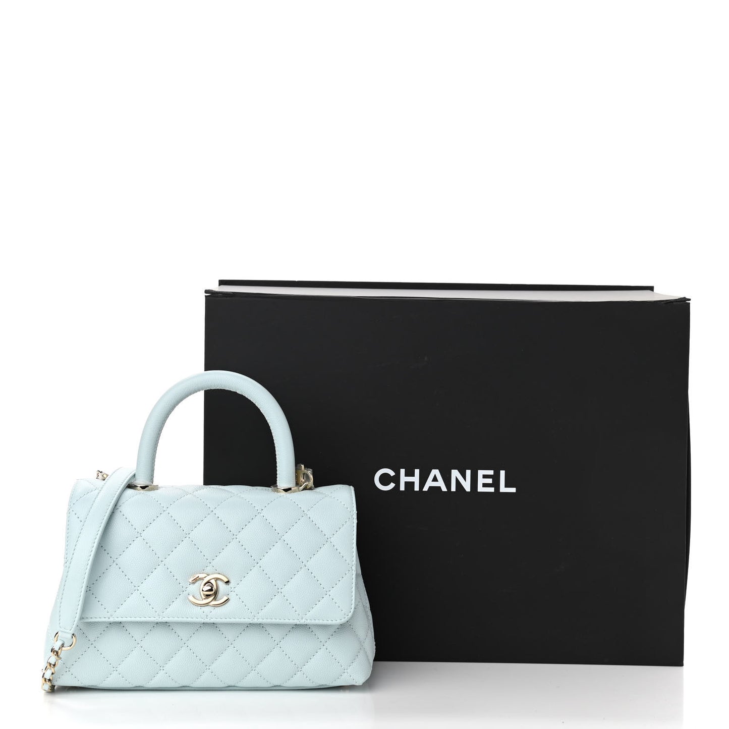 Caviar Quilted Mini Coco Handle Flap Light Blue