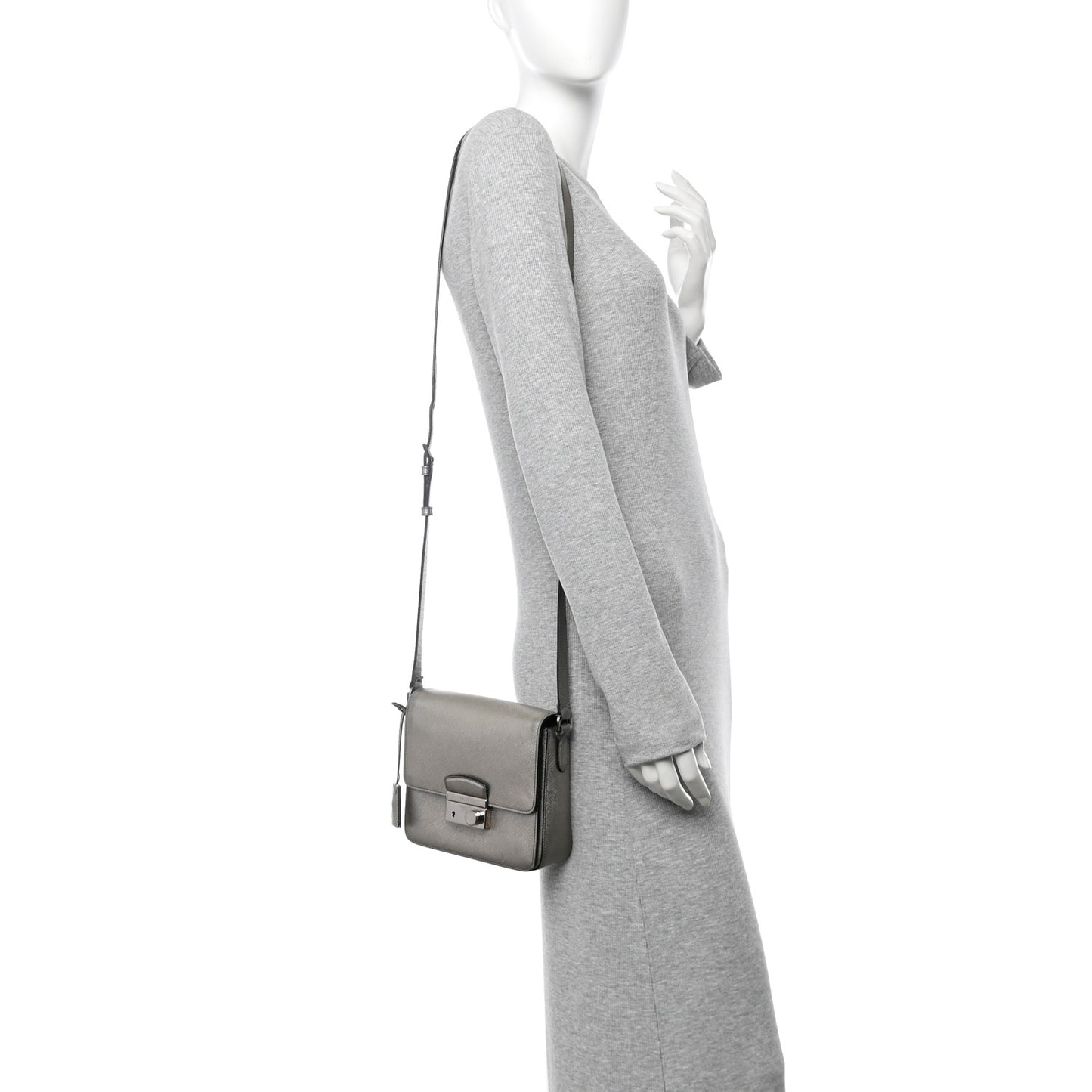 Metallic Saffiano Lux Sound Crossbody Bag Cromo