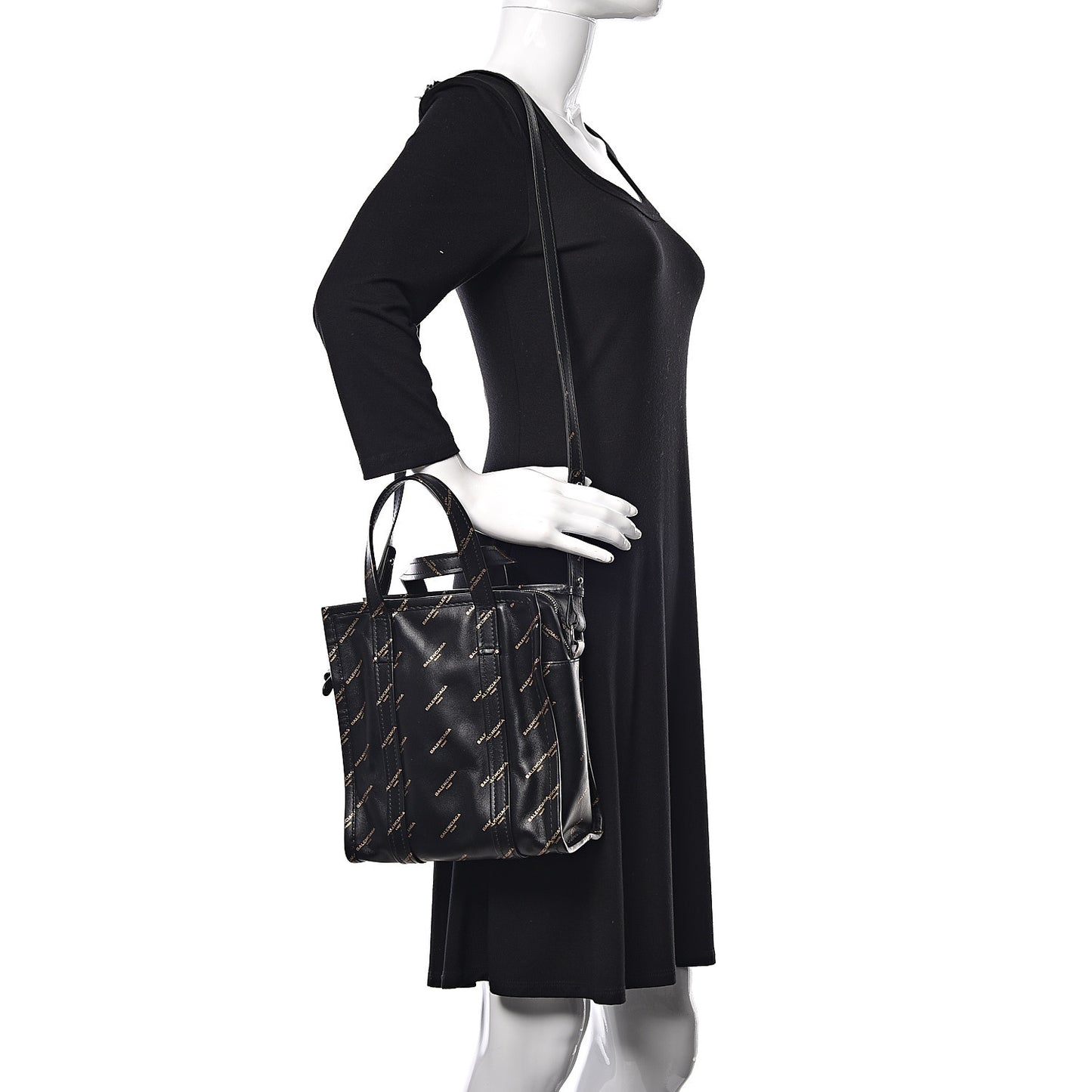 Calfskin Allover Logo XS Bazar Shopper Tote Black Gold