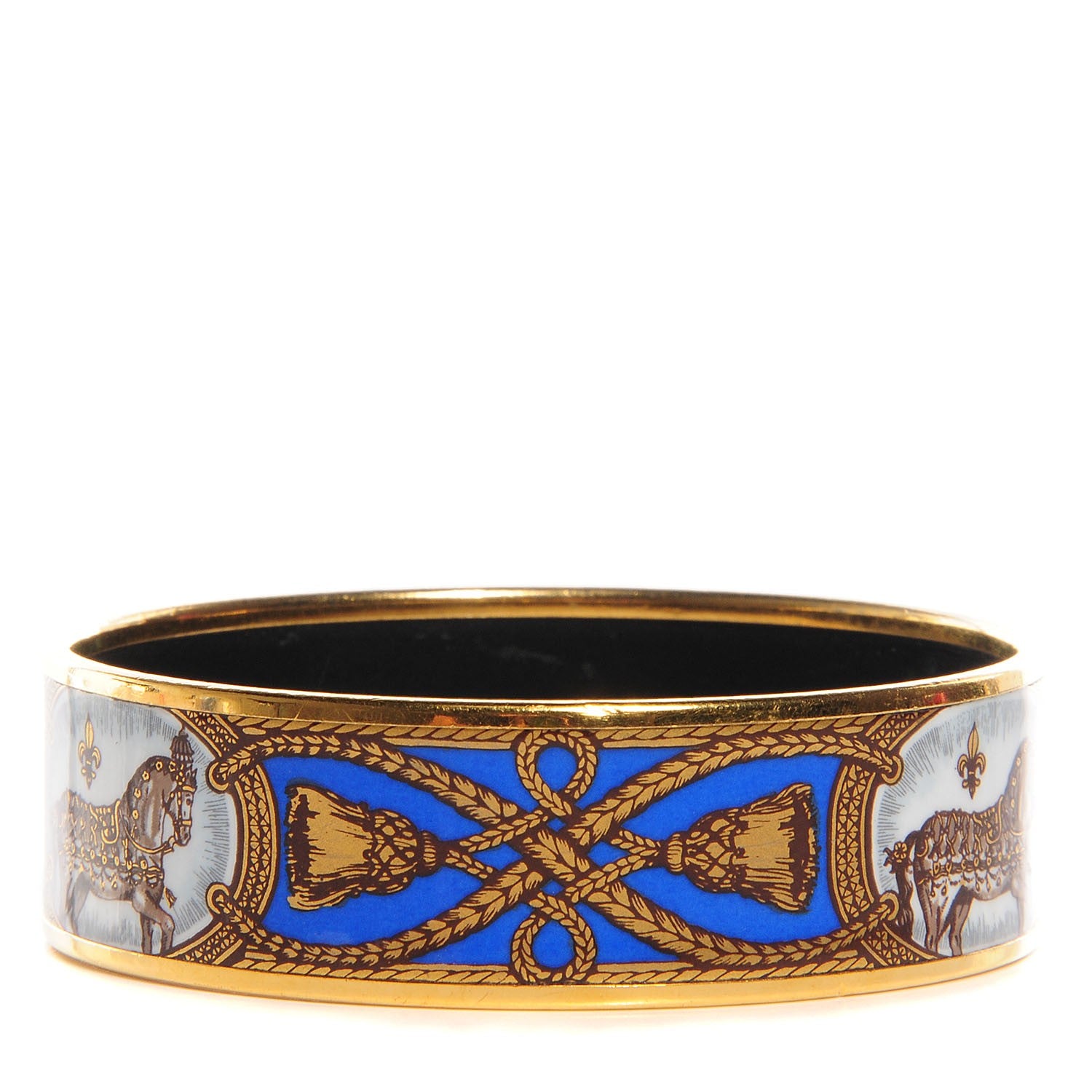 Hermes Enamel Printed Grand Apparat Wide Bracelet 65 Bleu 98601