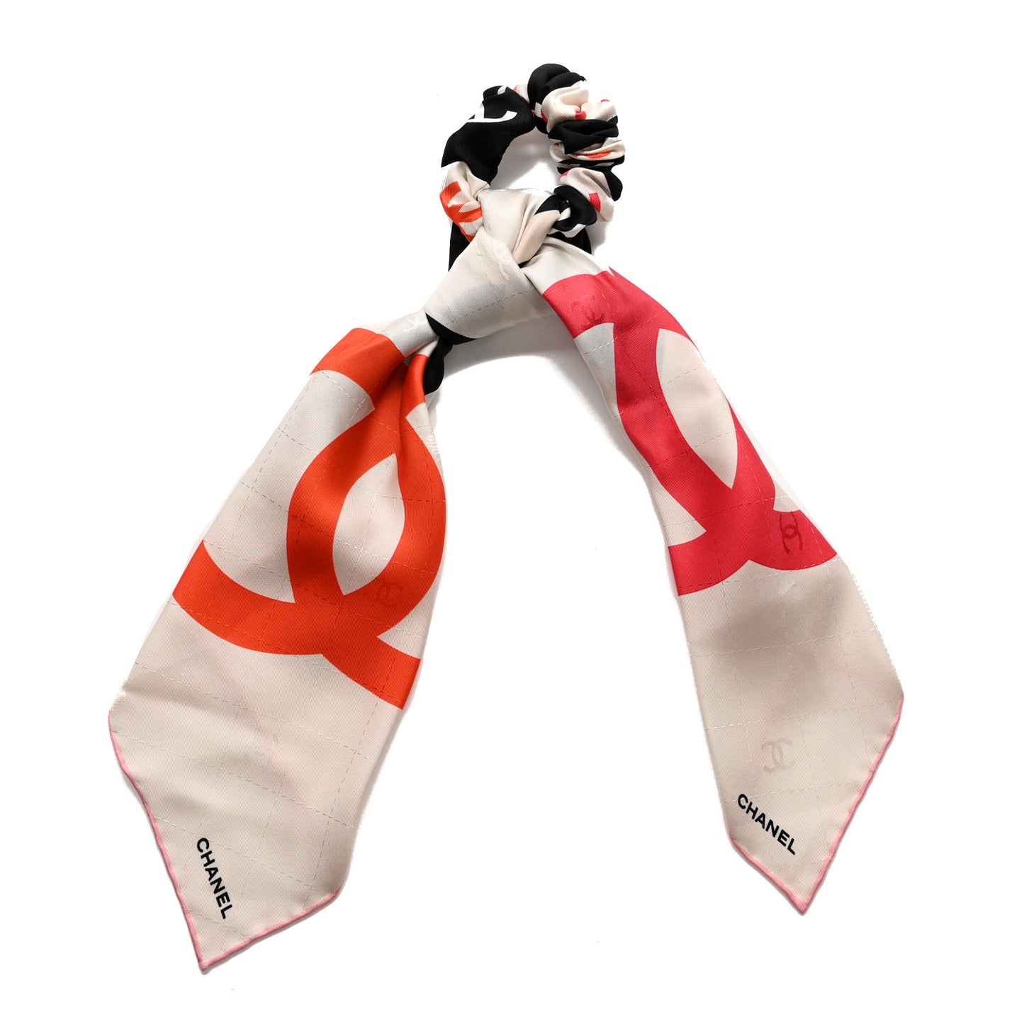 Silk CC Scrunchie and Scarf Hair Tie Set White Multicolor