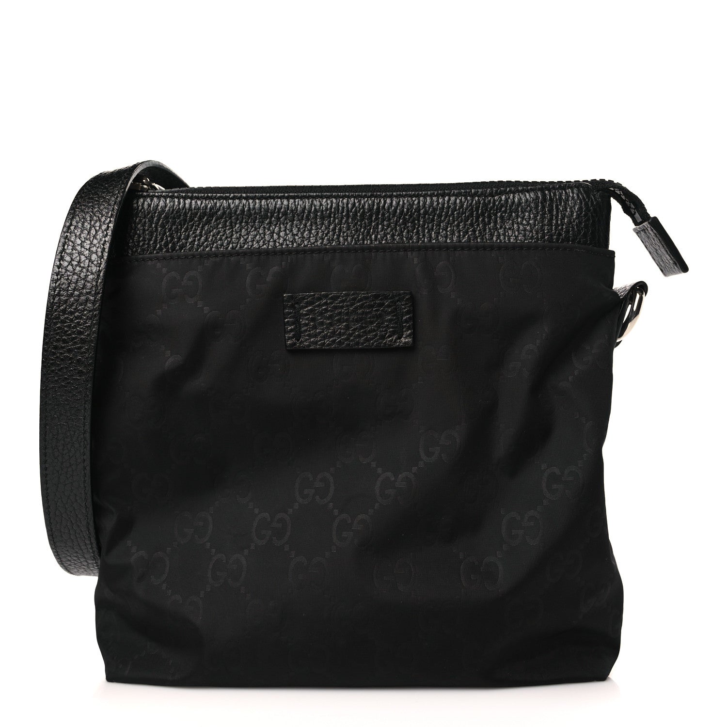 Gucci Nylon Monogram Dollar Calfskin Small Flat Messenger Bag Black 1 of 9
