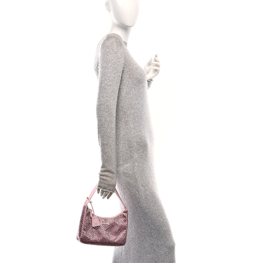 Satin Crystal Mini Re-Edition 2000 Bag Alabastro