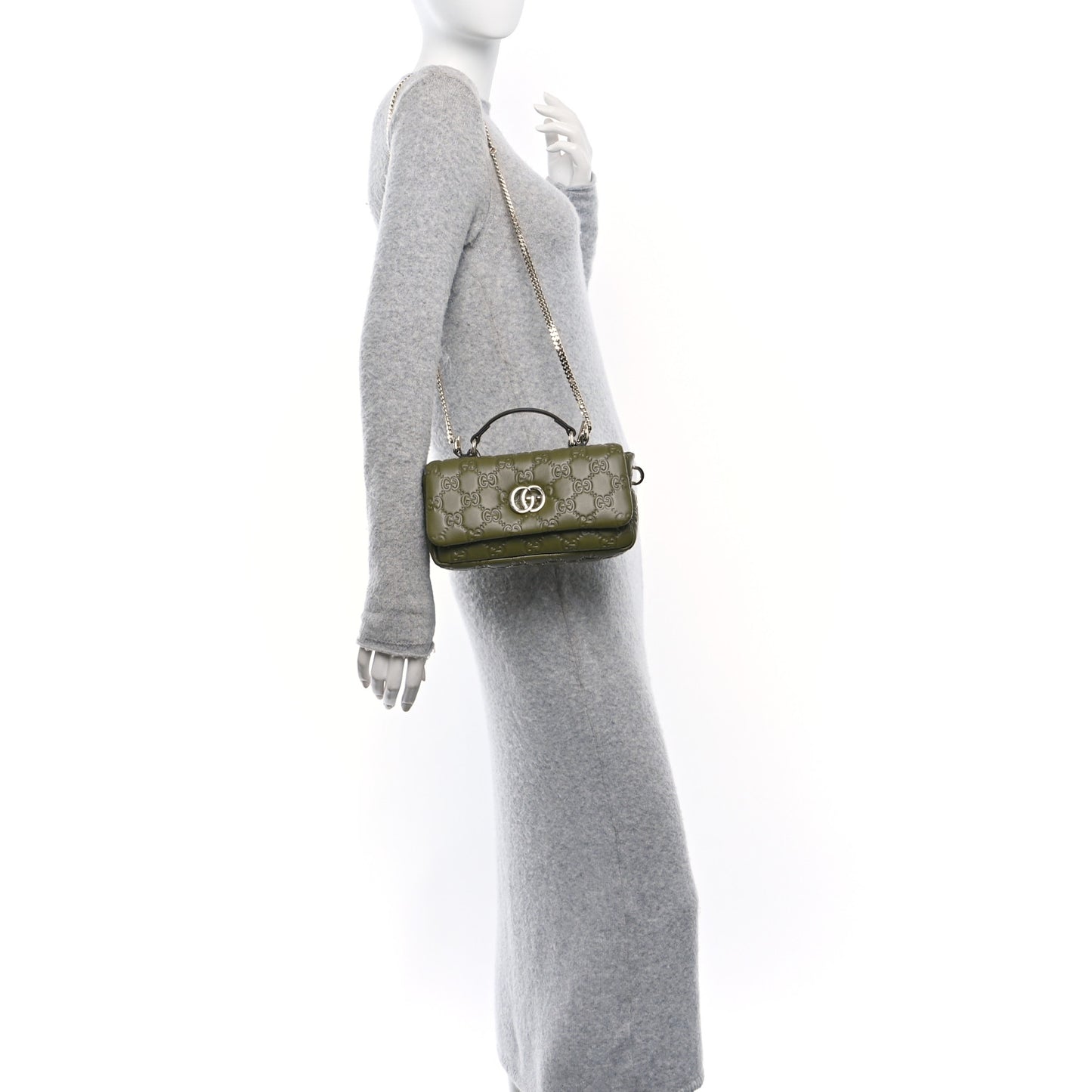 Lambskin Embossed Mini GG Milano Top Handle Shoulder Bag Green