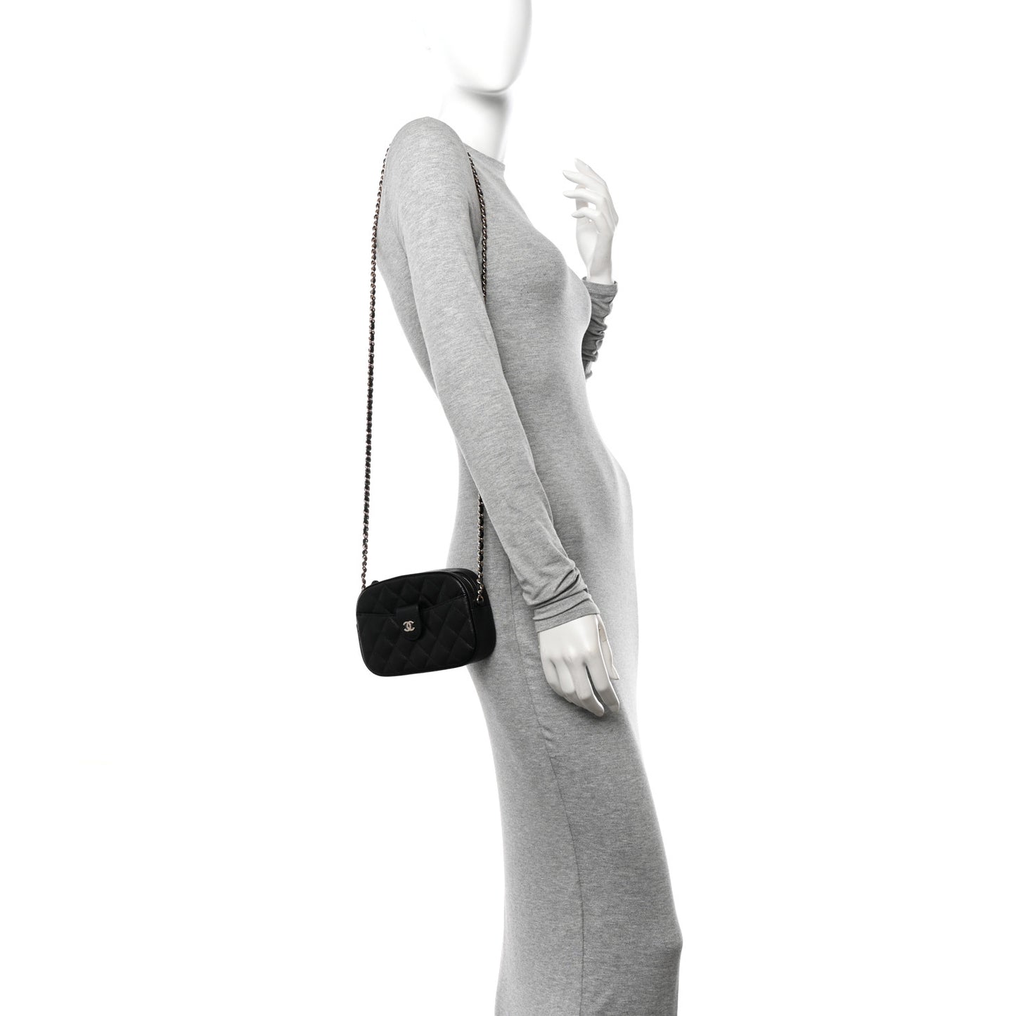 Caviar Quilted Chain Camera Bag Black