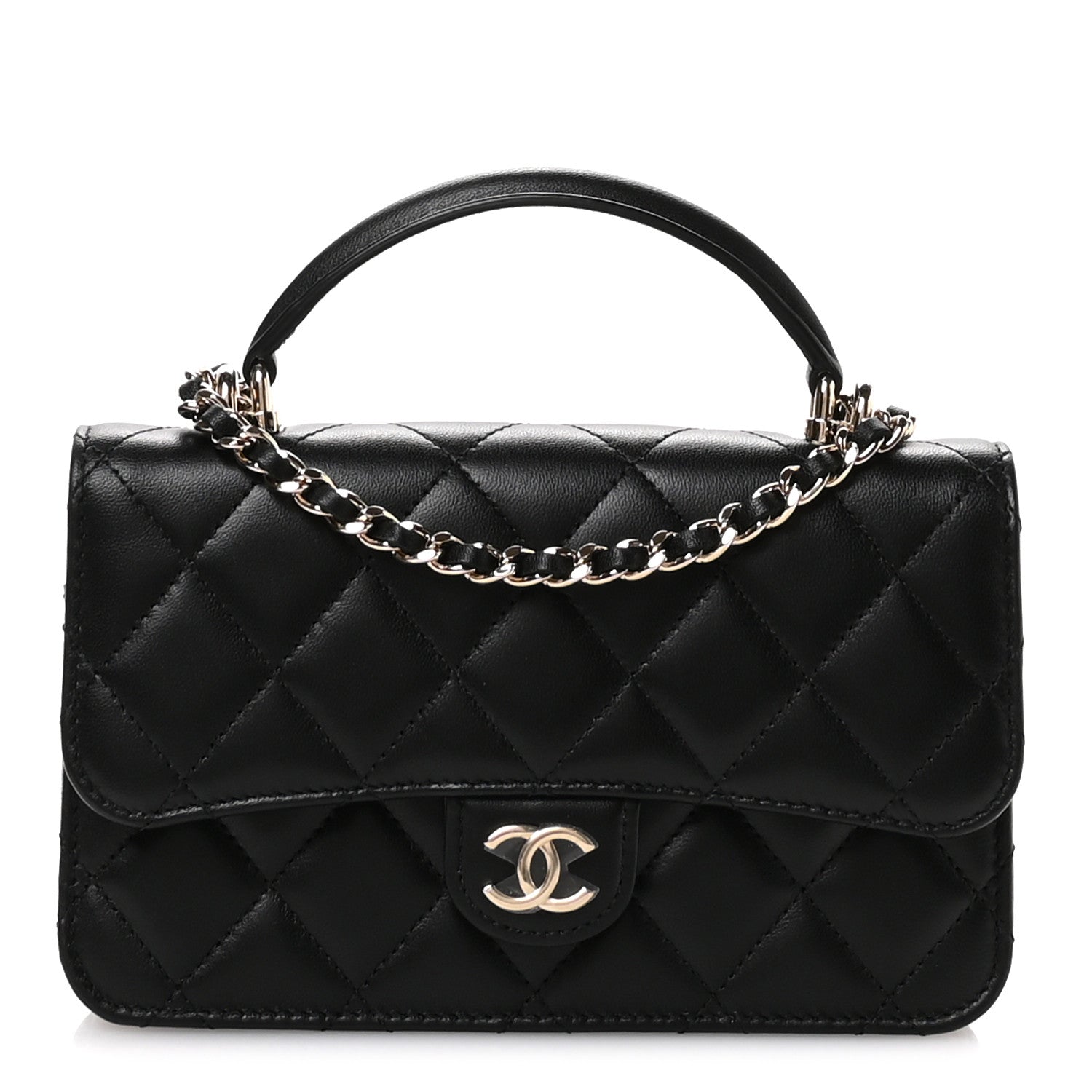 Chanel Lambskin Quilted Flap Phone Holder With Chain Black 1790412