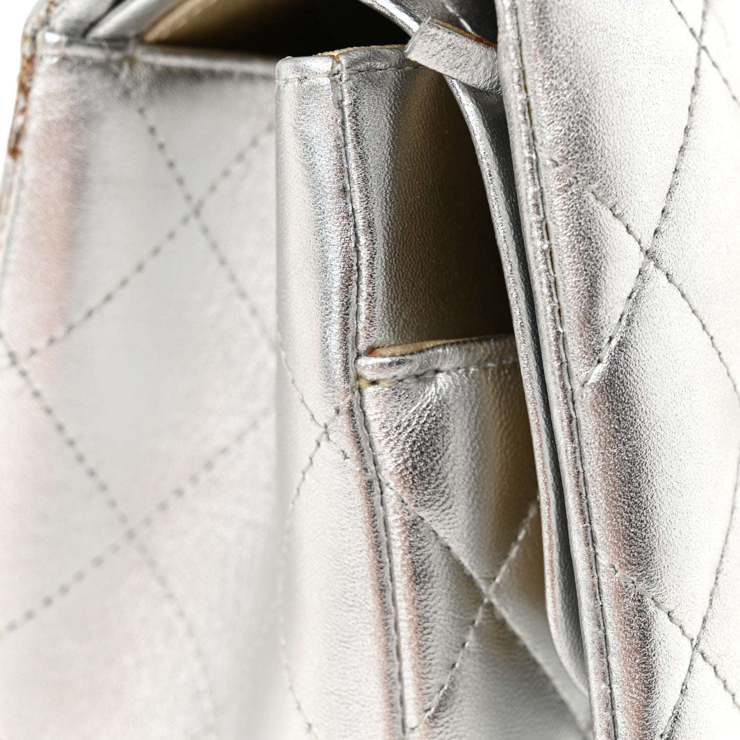 Metallic Lambskin Quilted Jumbo Double Flap Silver