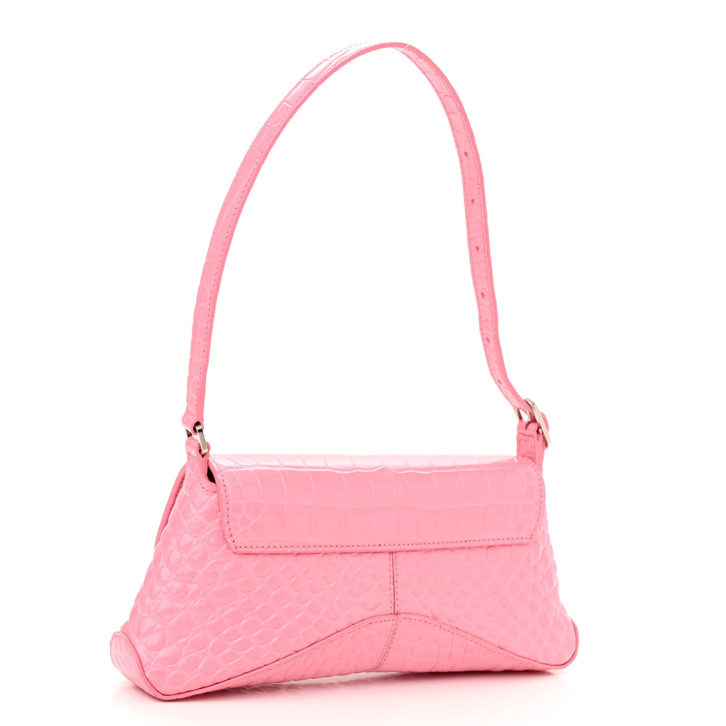 Shiny Super Supple Calfskin Crocodile Embossed Small XX Flap Stretch Bag Sweet Pink