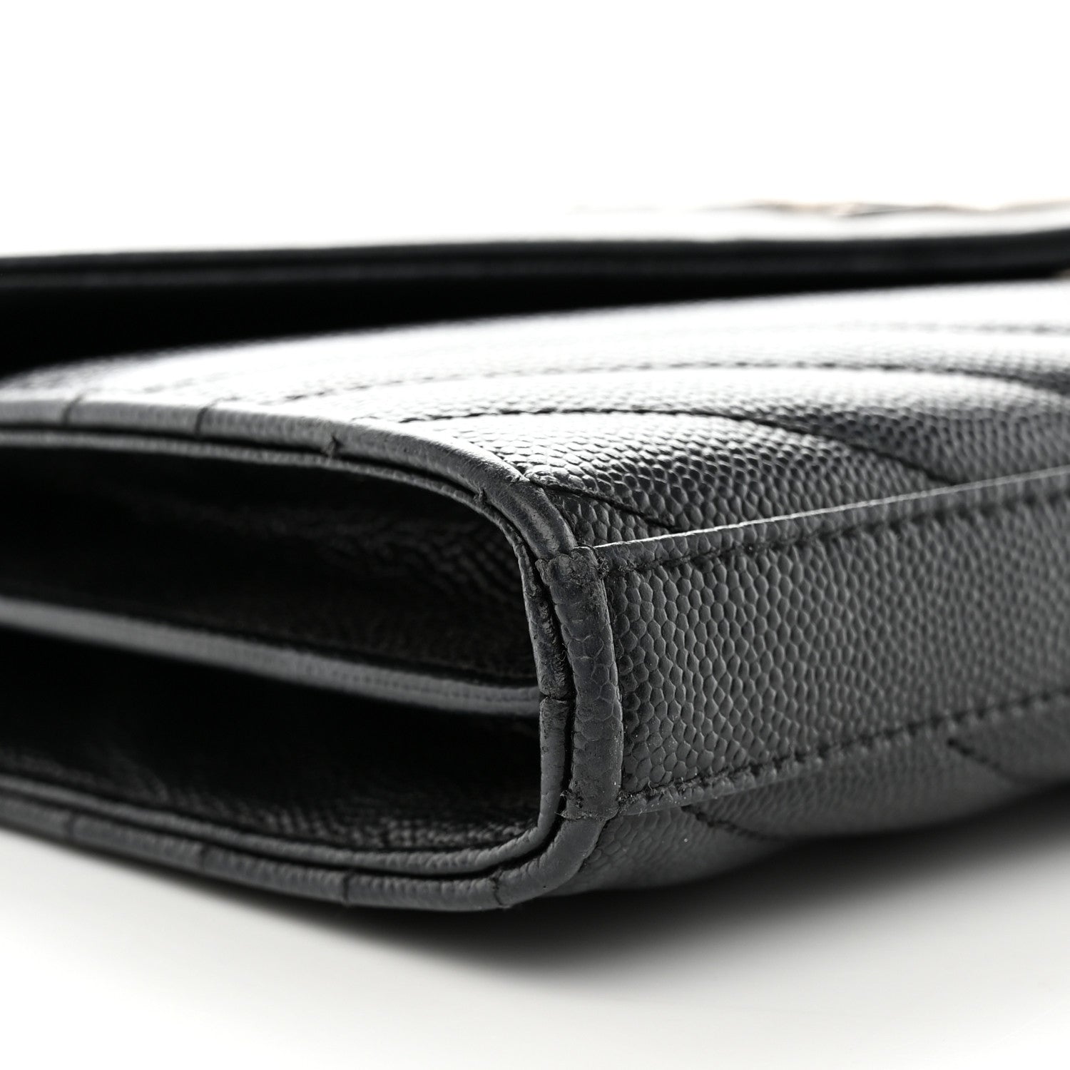 Saint Laurent Grain De Poudre Matelasse Chevron Monogram Chain Wallet Black 10 of 18