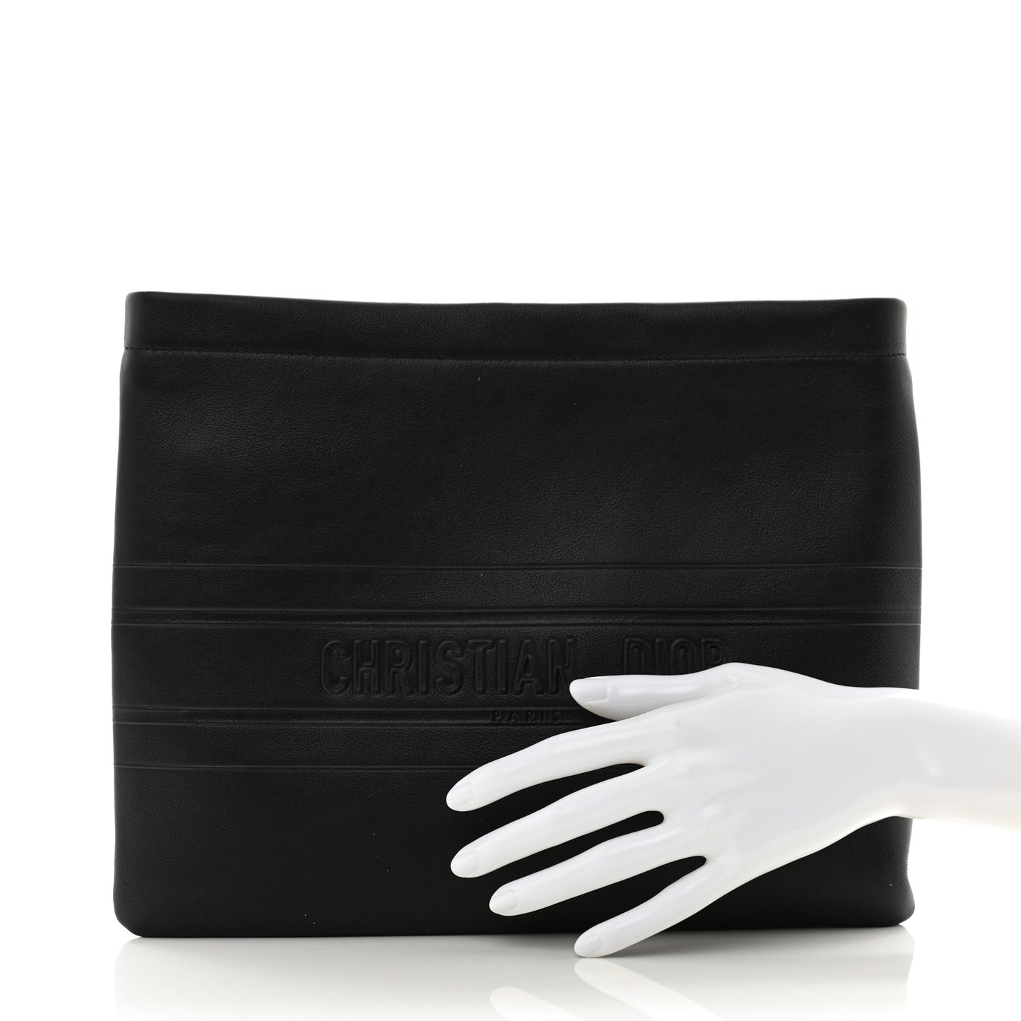 Calfskin Medium Diordouble Zip Pouch Black