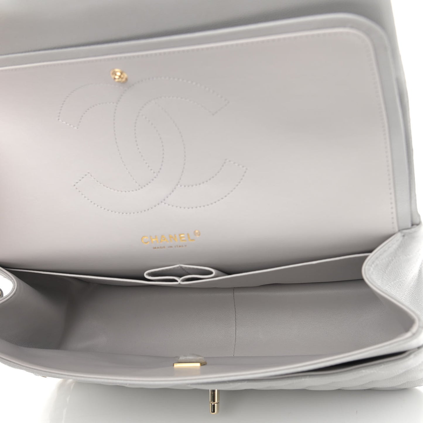 Caviar Quilted Jumbo Double Flap Grey