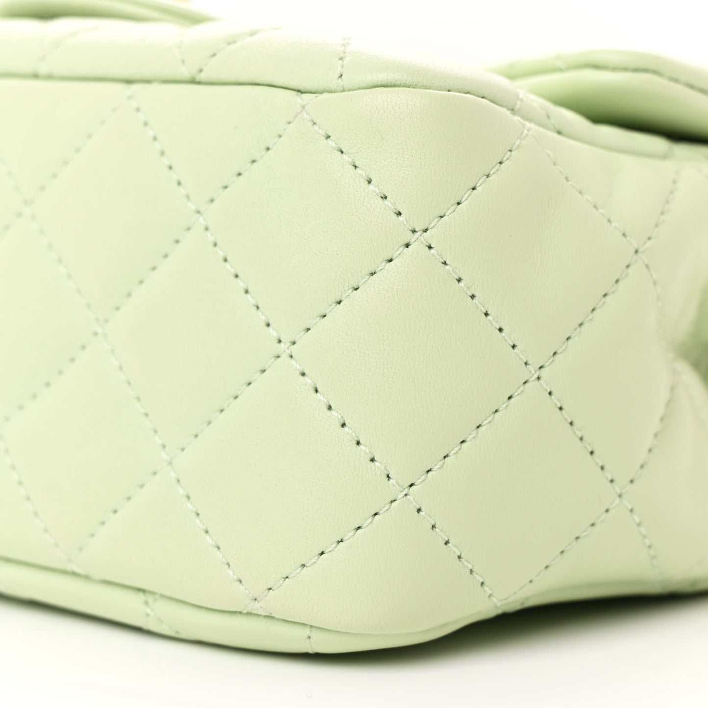 Lambskin Quilted Mini Pearl Crush Flap Light Green