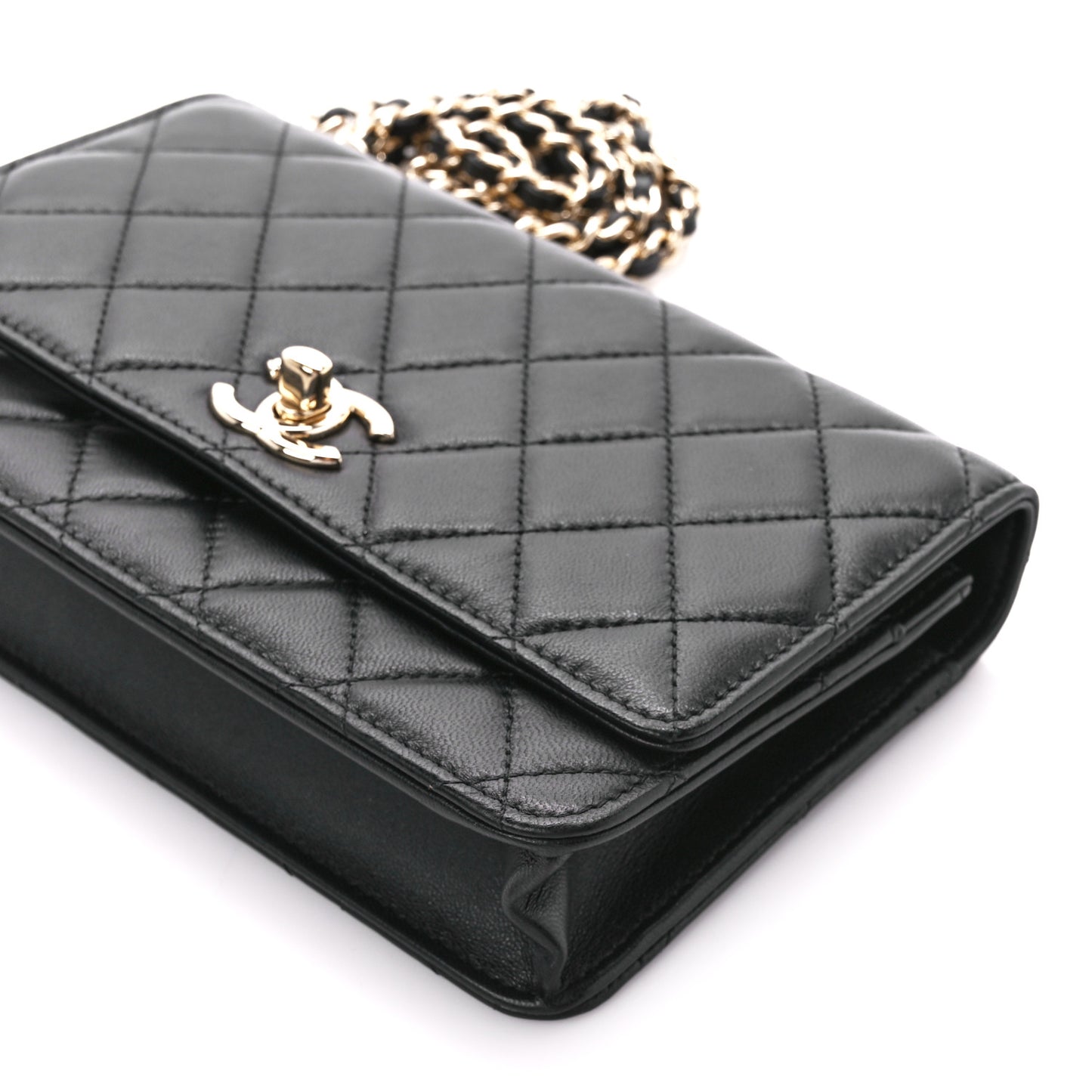 Lambskin Quilted Trendy CC Wallet On Chain WOC Black