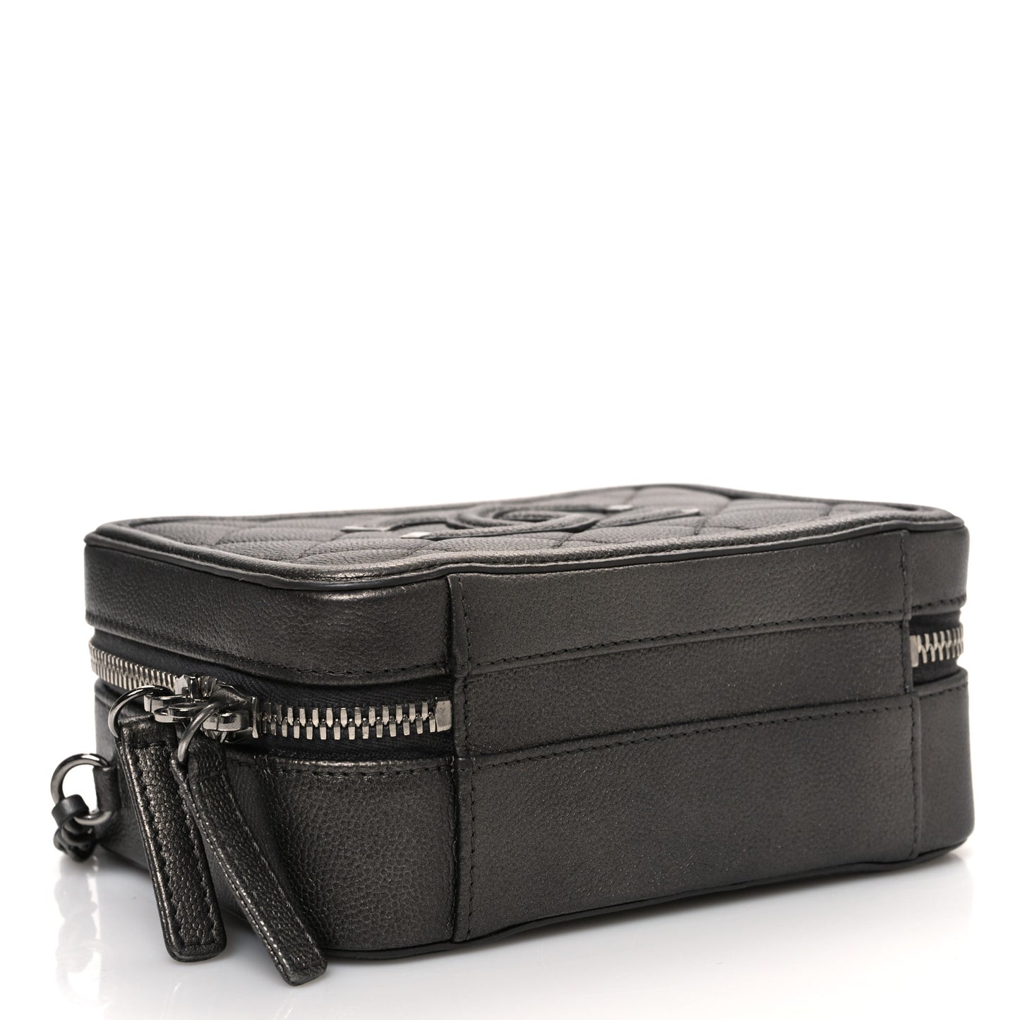 Metallic Caviar Quilted Small CC Filigree Vanity Case Dark Silver