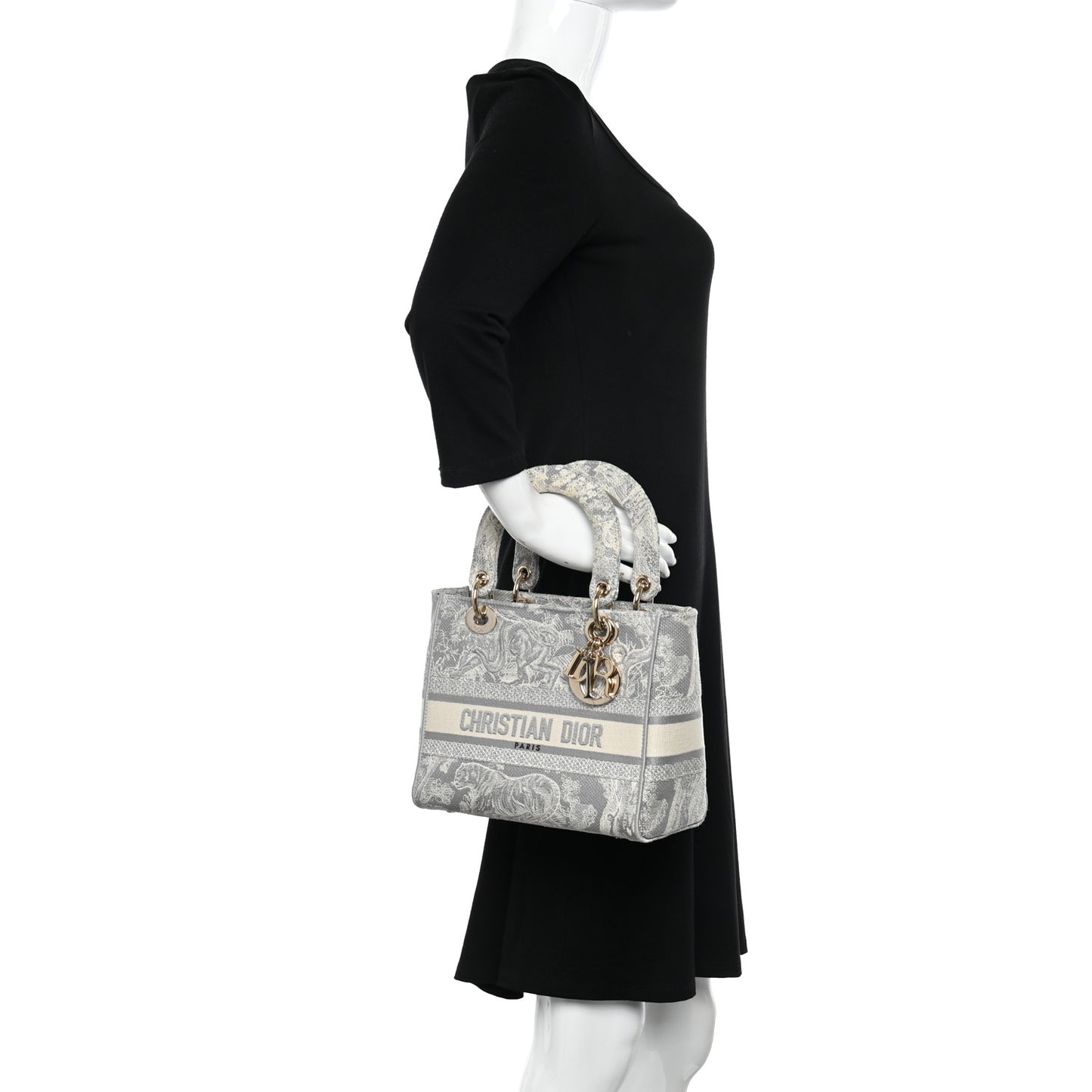 Canvas Toile De Jouy Reverse Embroidered Medium Lady D-Lite Gray