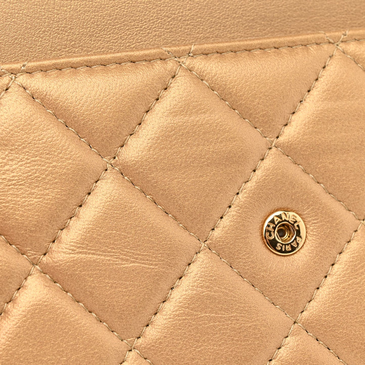 Metallic Lambskin Quilted Enamel Wallet On Chain WOC Gold