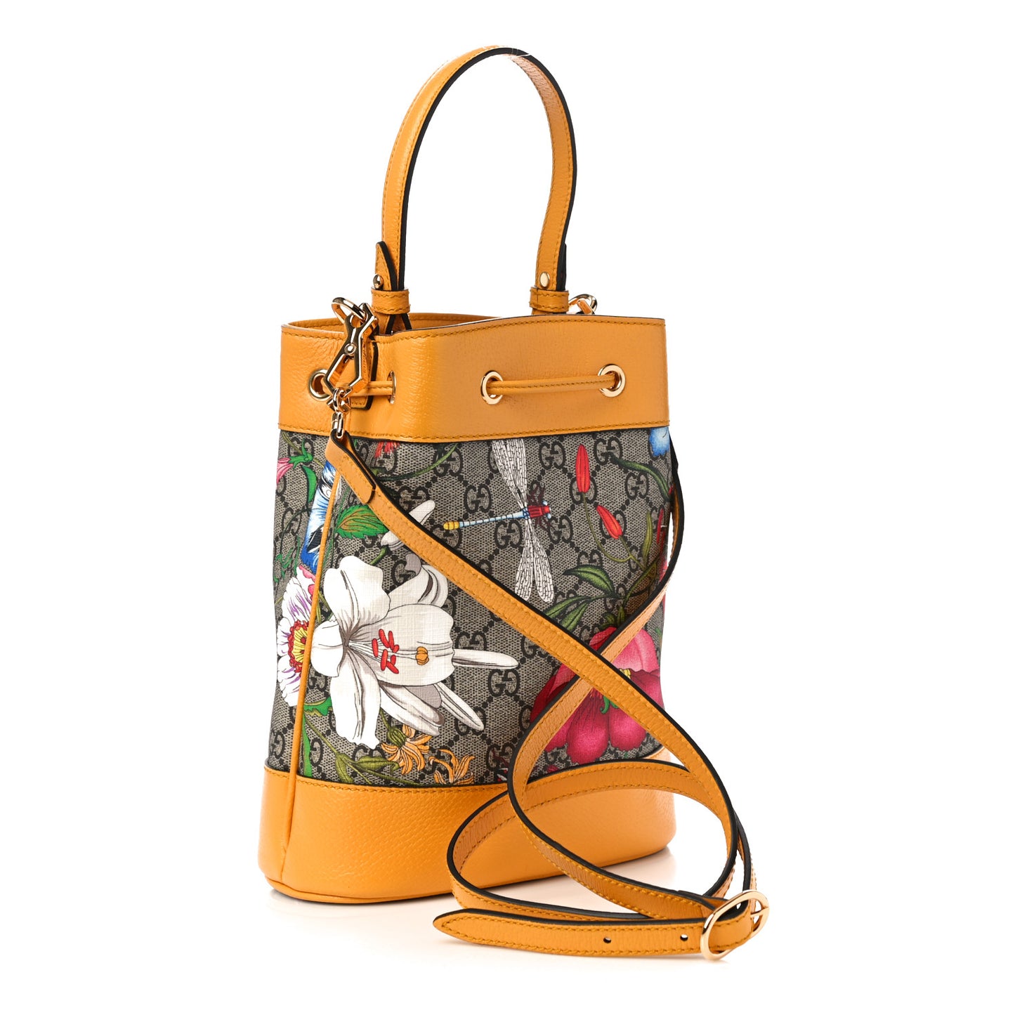 GG Supreme Monogram Flora Small Ophidia Bucket Bag Beige Multicolor Crop