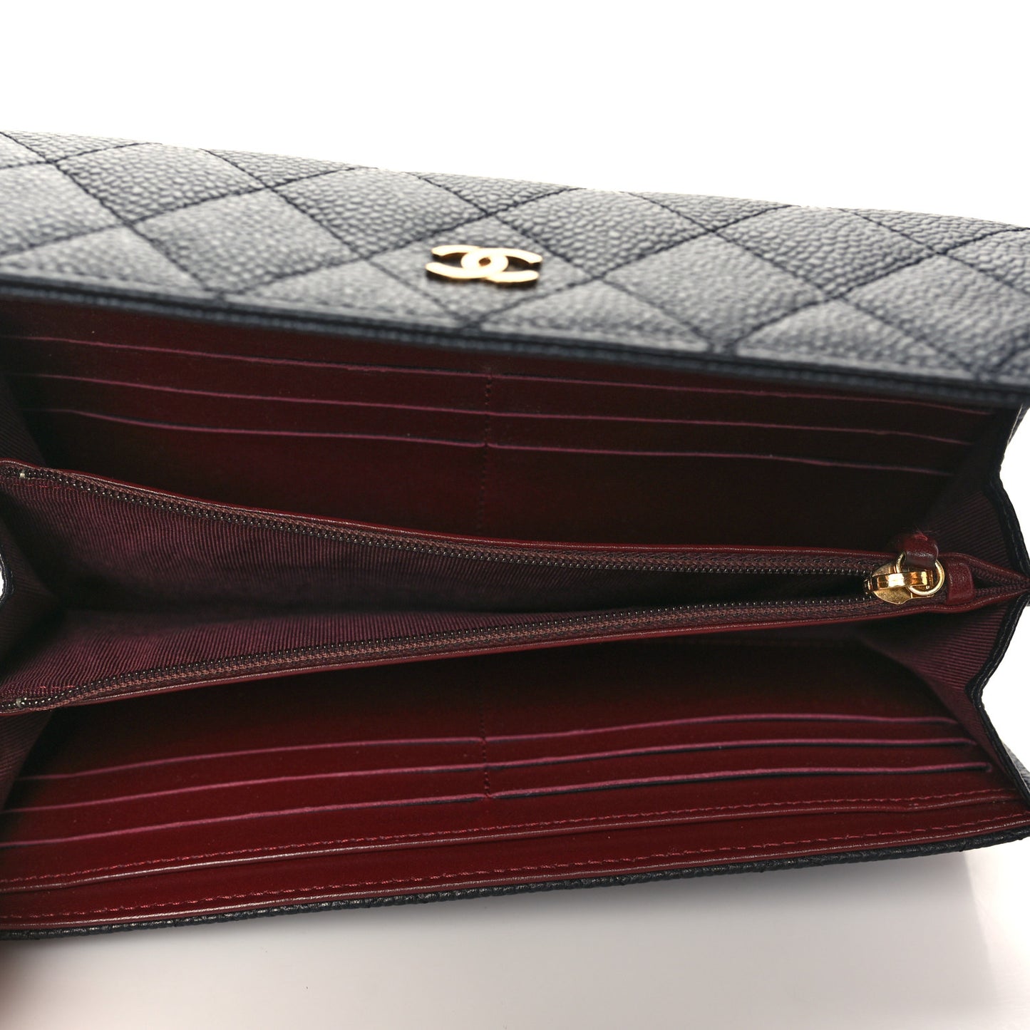 Caviar Quilted Large Gusset Flap Wallet Black