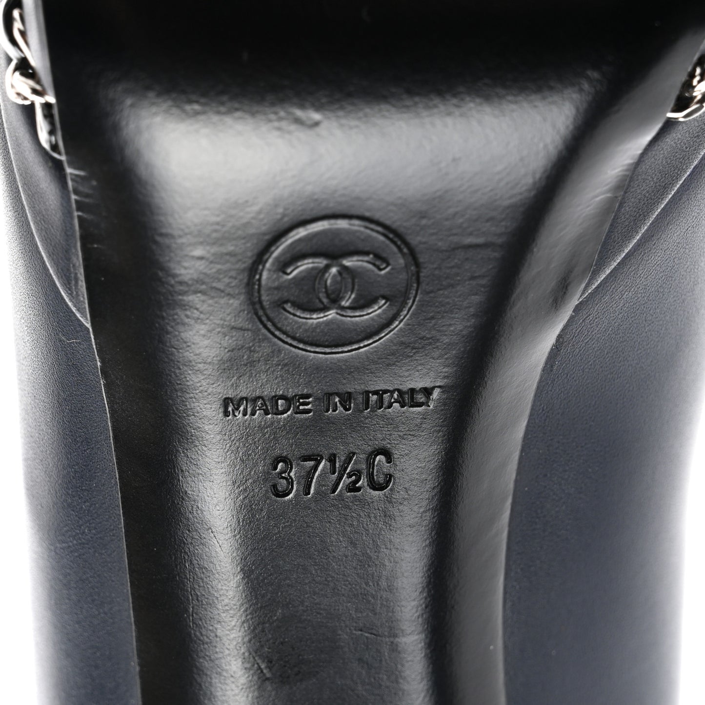 Calfskin Patent CC Cap Toe Platform Chain Pumps 37.5 Navy Black