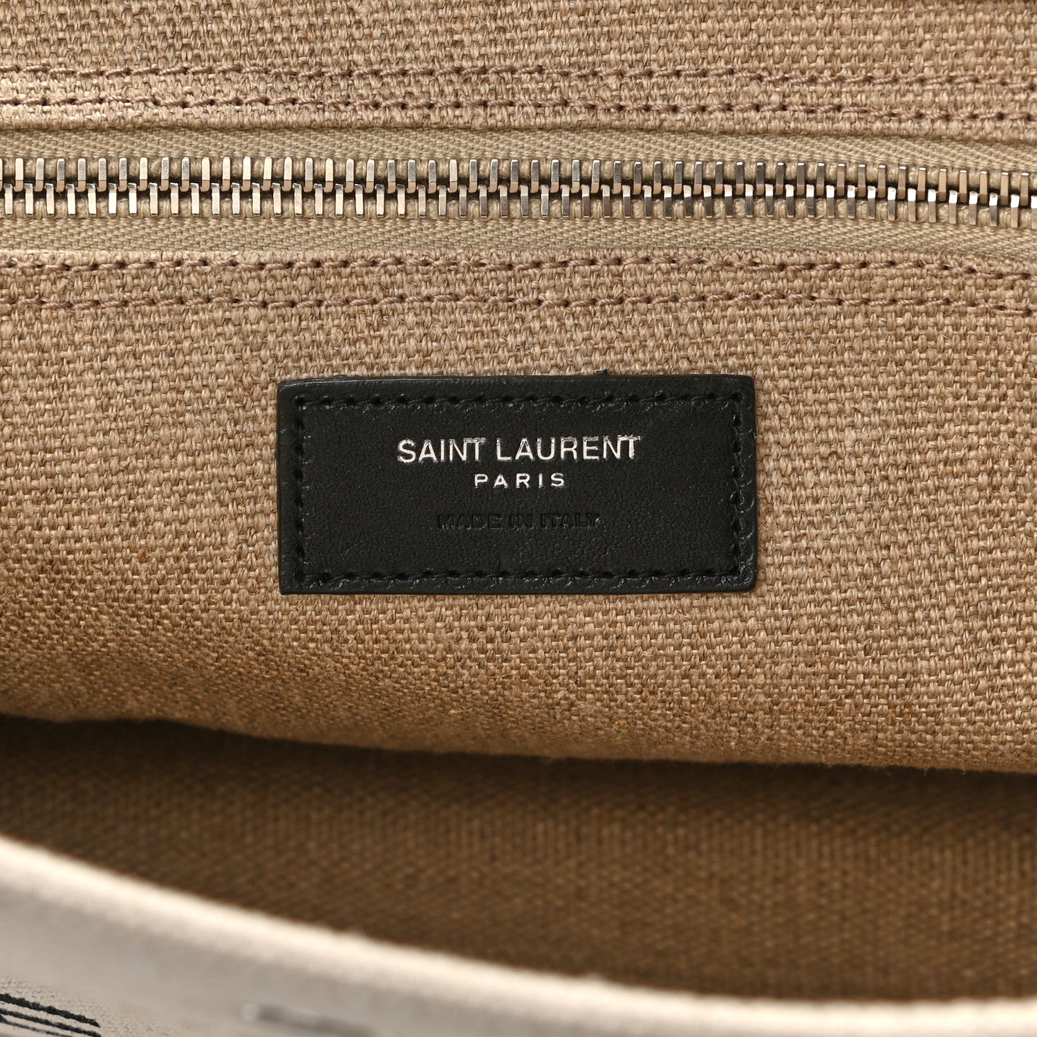 Saint Laurent Linen Calfskin Small Rive Gauche Tote Greggio Natural 6 of 10