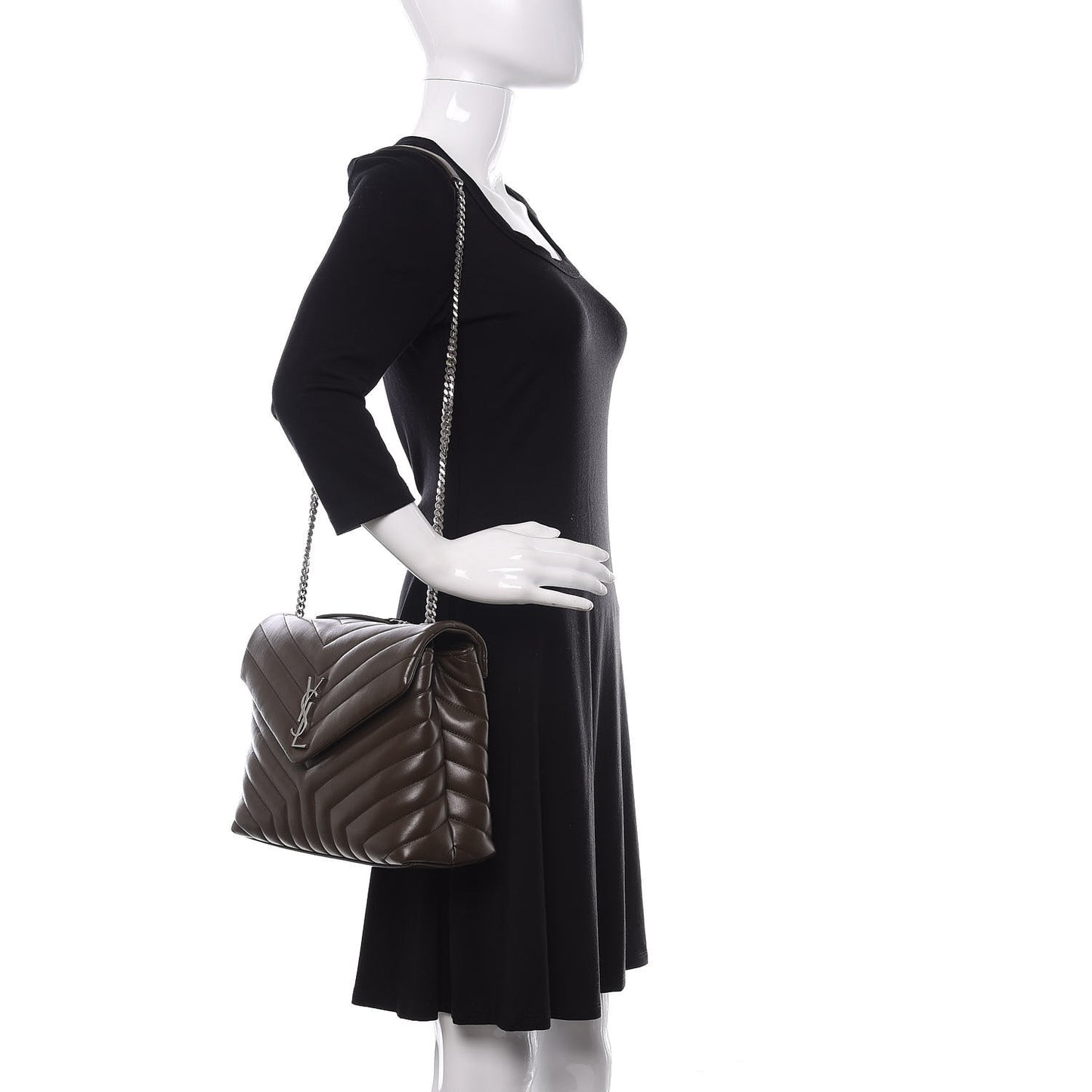 Calfskin Y Quilted Monogram Medium Loulou Chain Satchel Kaki Fonce