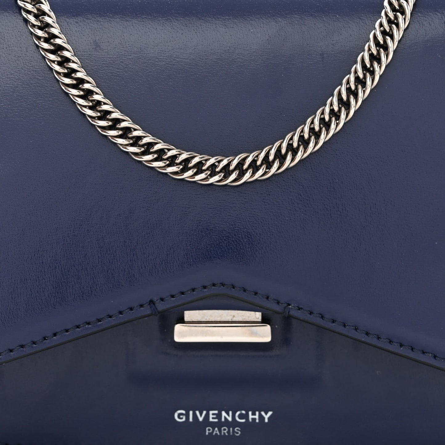 Calfskin Bow Cut Chain Wallet Navy